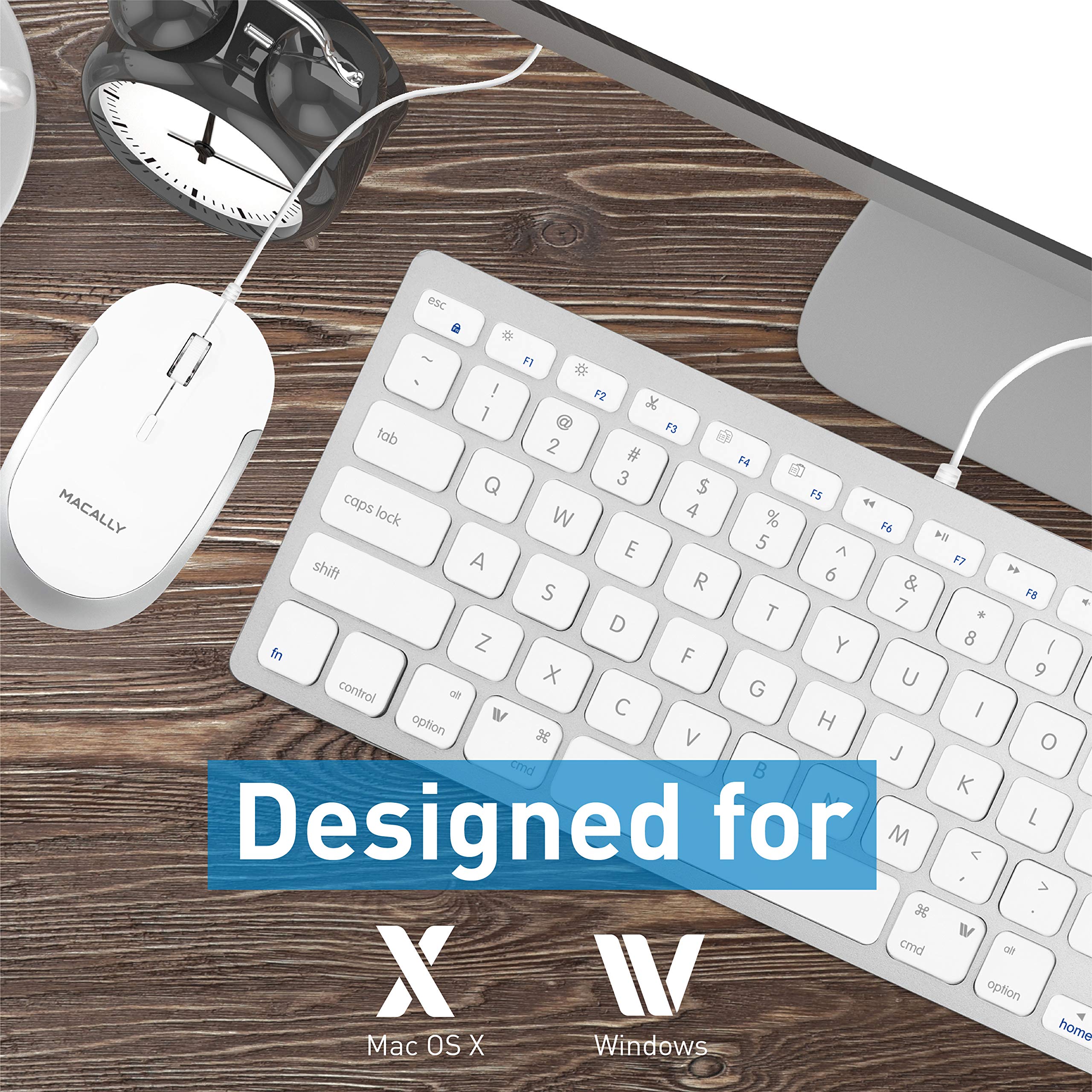 Macally Usb Wired Keyboard And Mouse Combo For Mac And Pc - Save Space With A Compact Small Mac Keyboard And Mouse For Macbook P