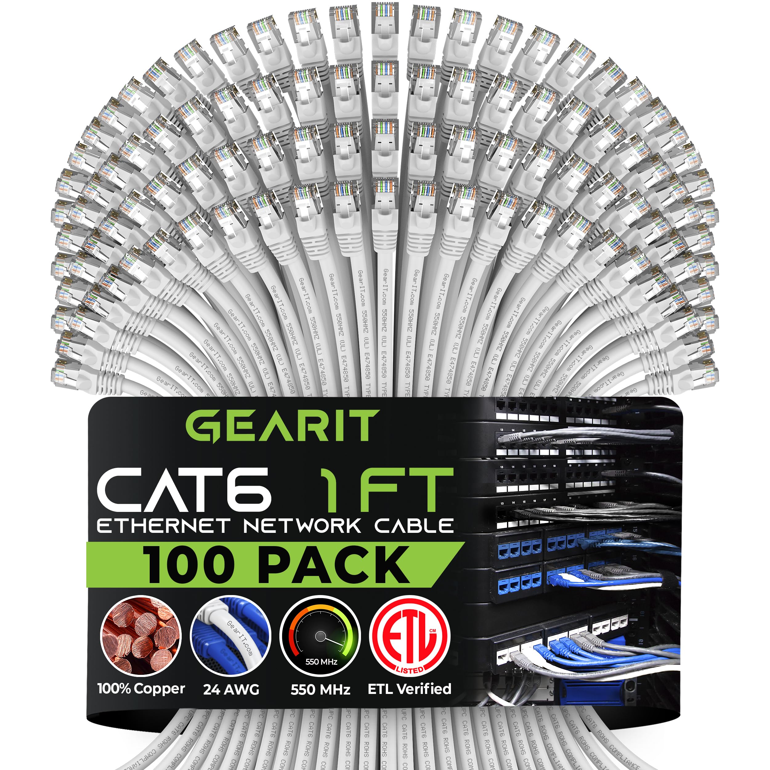 Gearit Cat 6 Ethernet Cable 1 Ft (100 Pack)   Cat6 Patch Cable, Cat 6 Patch Cable, Cat6 Cable, Cat 6 Cable, Cat6 Ethernet Cable,