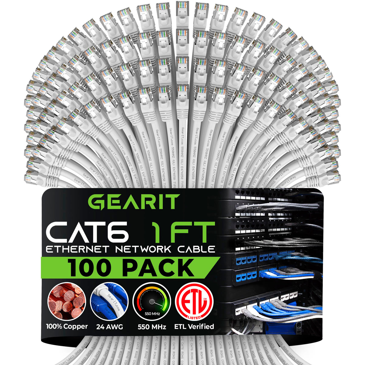 Gearit Cat 6 Ethernet Cable 1 Ft (100 Pack)   Cat6 Patch Cable, Cat 6 Patch Cable, Cat6 Cable, Cat 6 Cable, Cat6 Ethernet Cable,