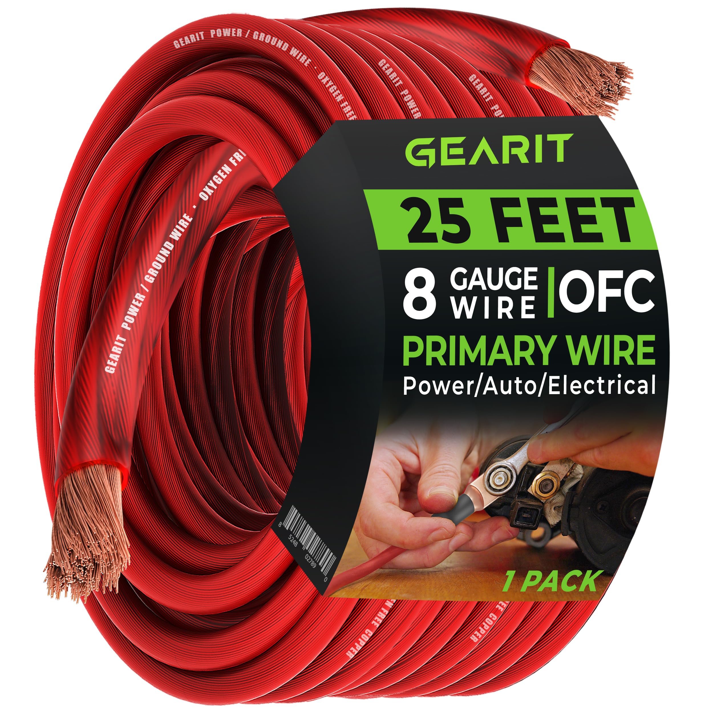 Gearit 8 Gauge Wire Oxygen Free Copper Ofc (25Ft   Red Translucent) 8 Awg   Primary Automotive Wire Power/Ground, Battery Cable,