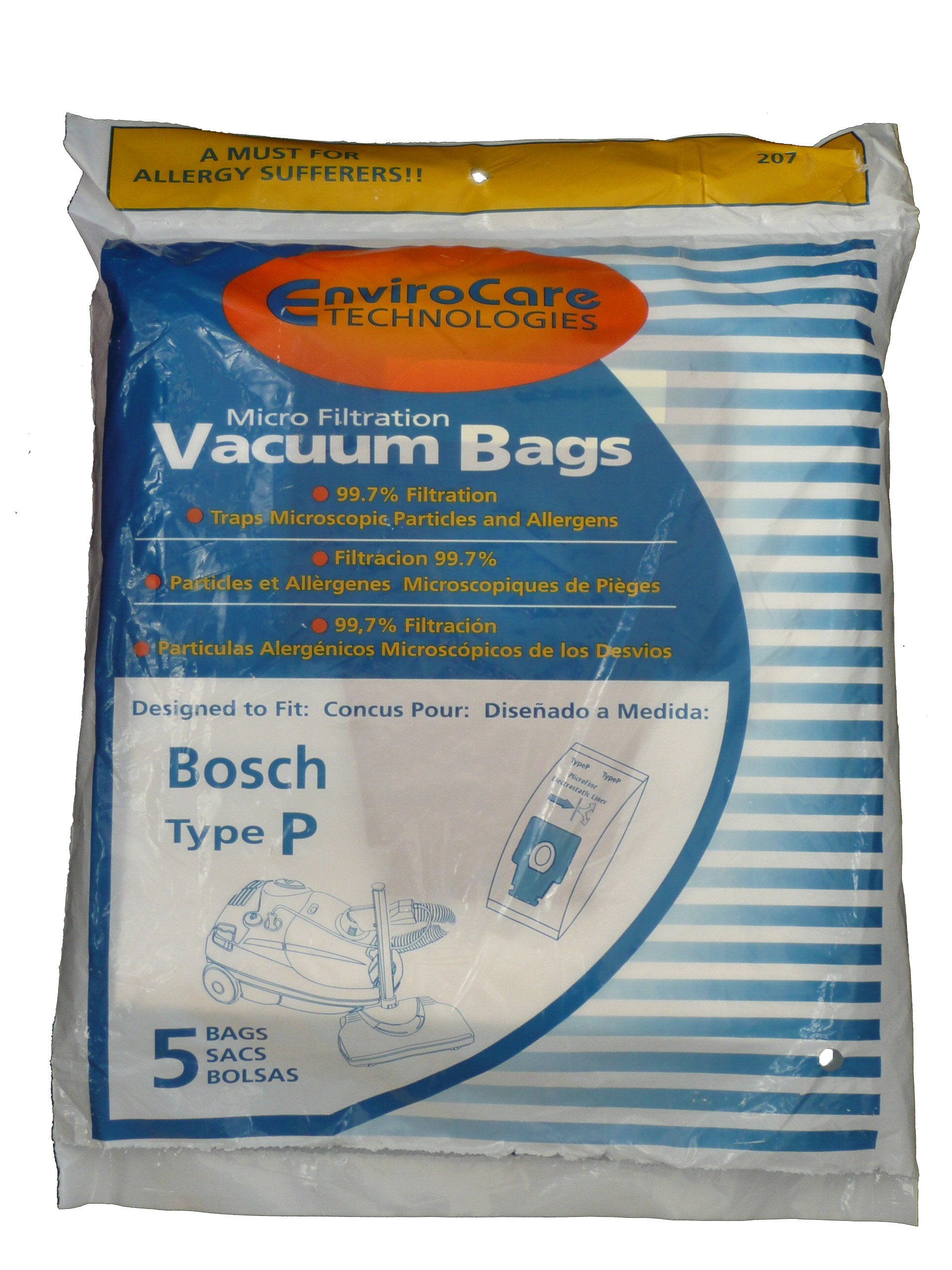 5 Bosch Allergy Type P Bags, Premium, Ergomaxx, Megafilt, Super Tex Vacuum Cleaners, Bbz52Afp1U, Bo Bbz52Afp2U, 462586 By Enviro