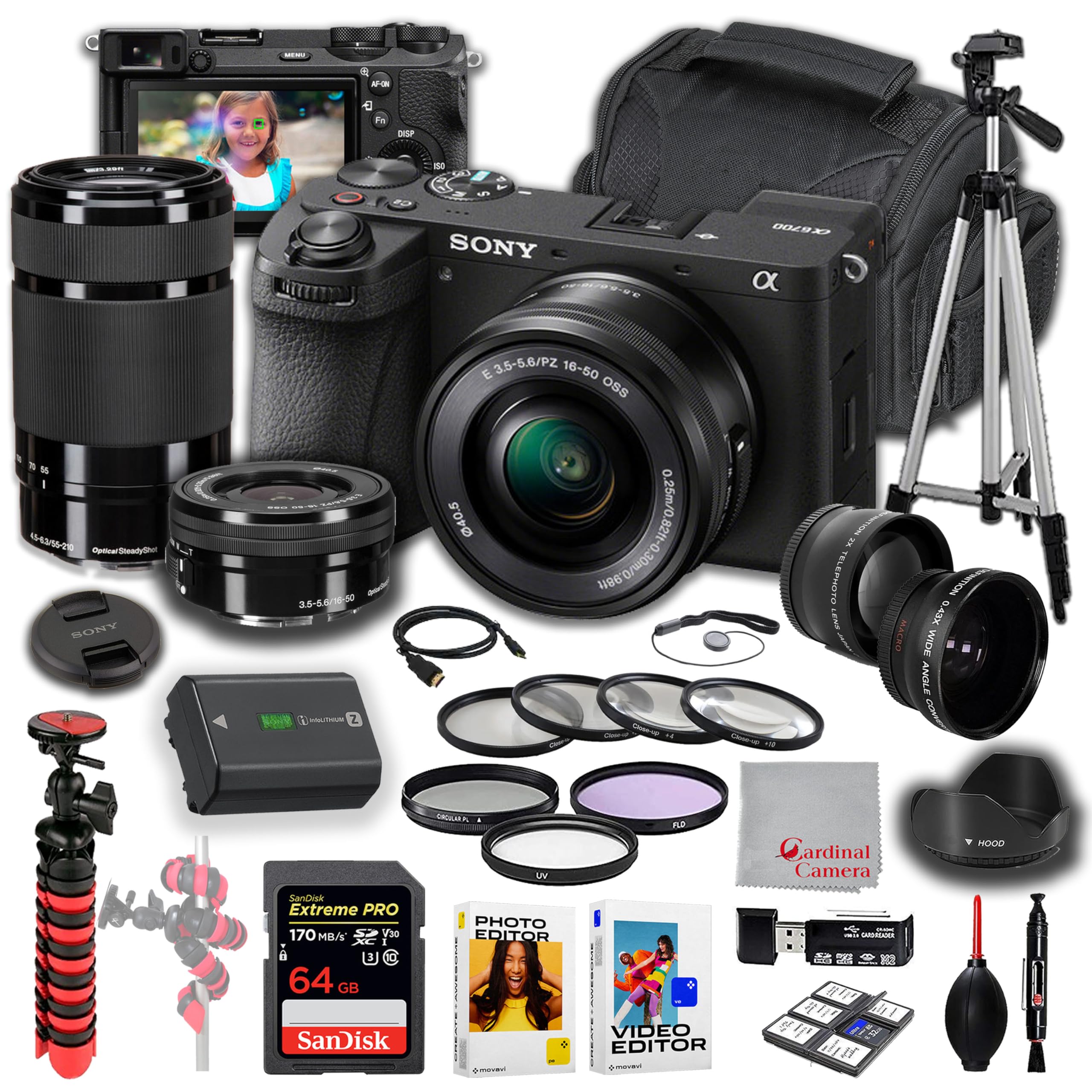 Sony a6700 Mirrorless Camera with 16-50mm and 55-210mm Lenses Kit | 26MP | 64GB Extreme Memory, Wideangle and Telephoto Lenses, 