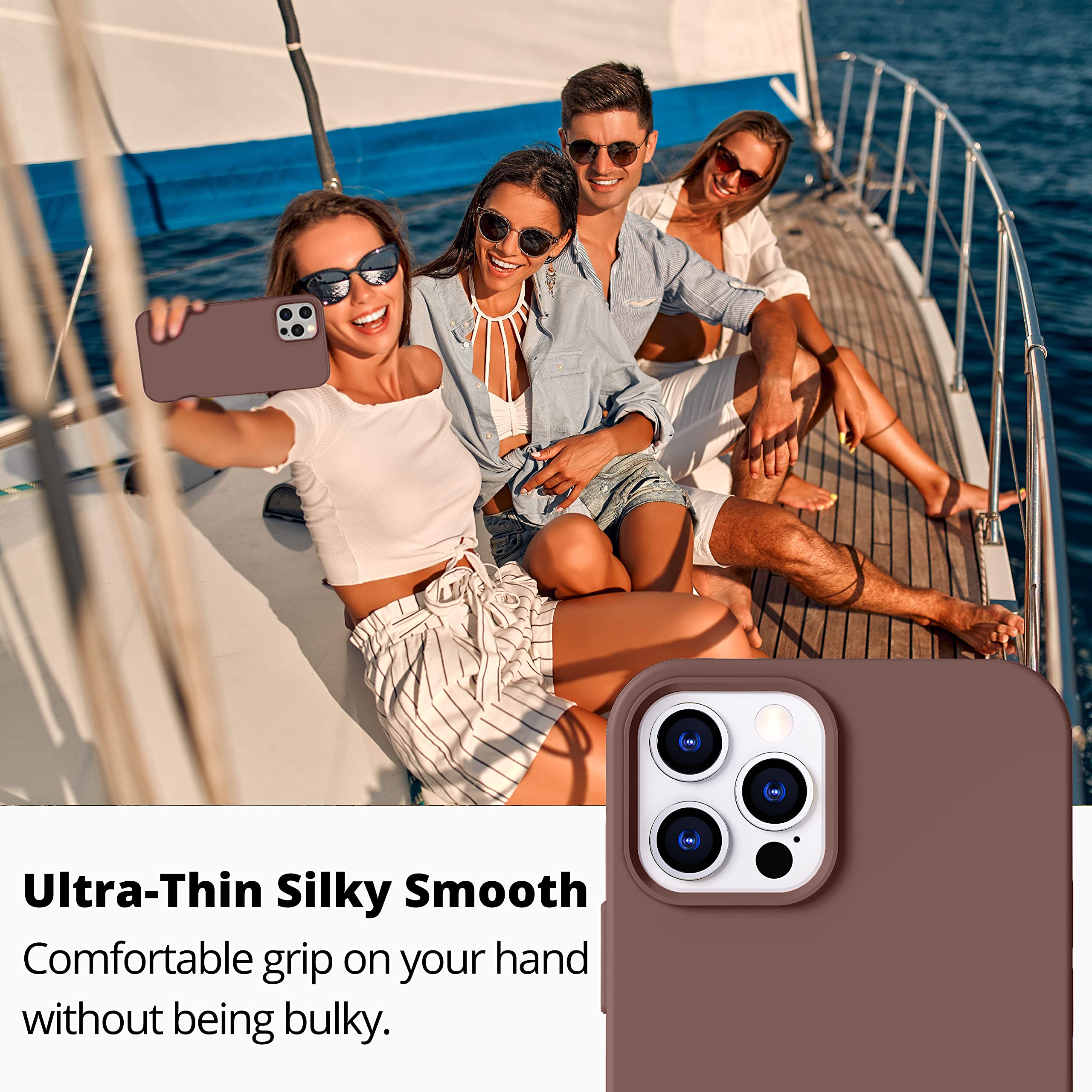 Icesword Iphone 12 Mini Case Coffee, Thin Liquid Silicone Case, Matte Pure Color, Soft Silk Microfiber Cloth, Gel Rubber Full Bo