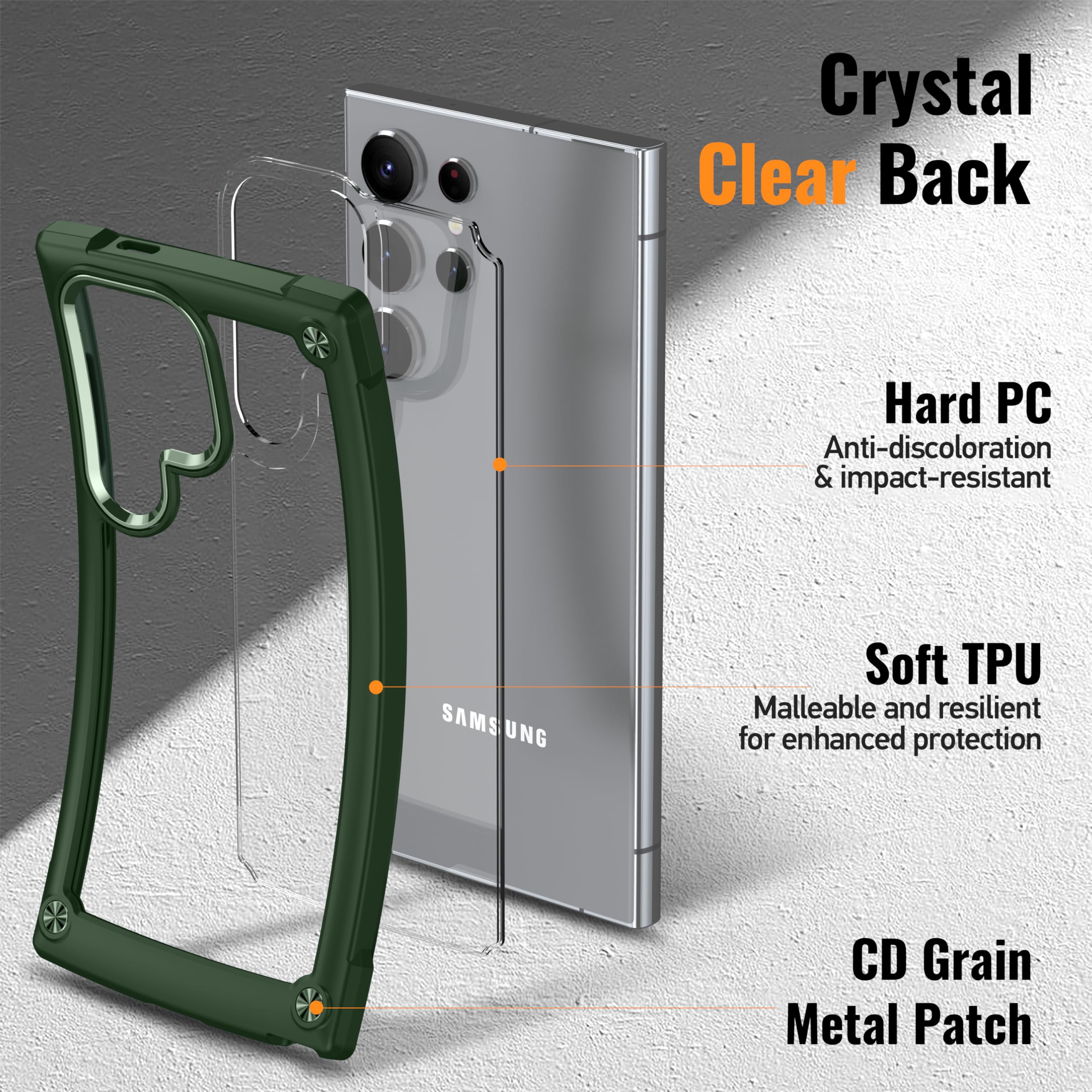 Oterkin For Samsung Galaxy S24 Ultra Case Clear, [20X Anti Yellowing] S24 Ultra Case With [Built In 4 Airbags][10Ft Military Gra