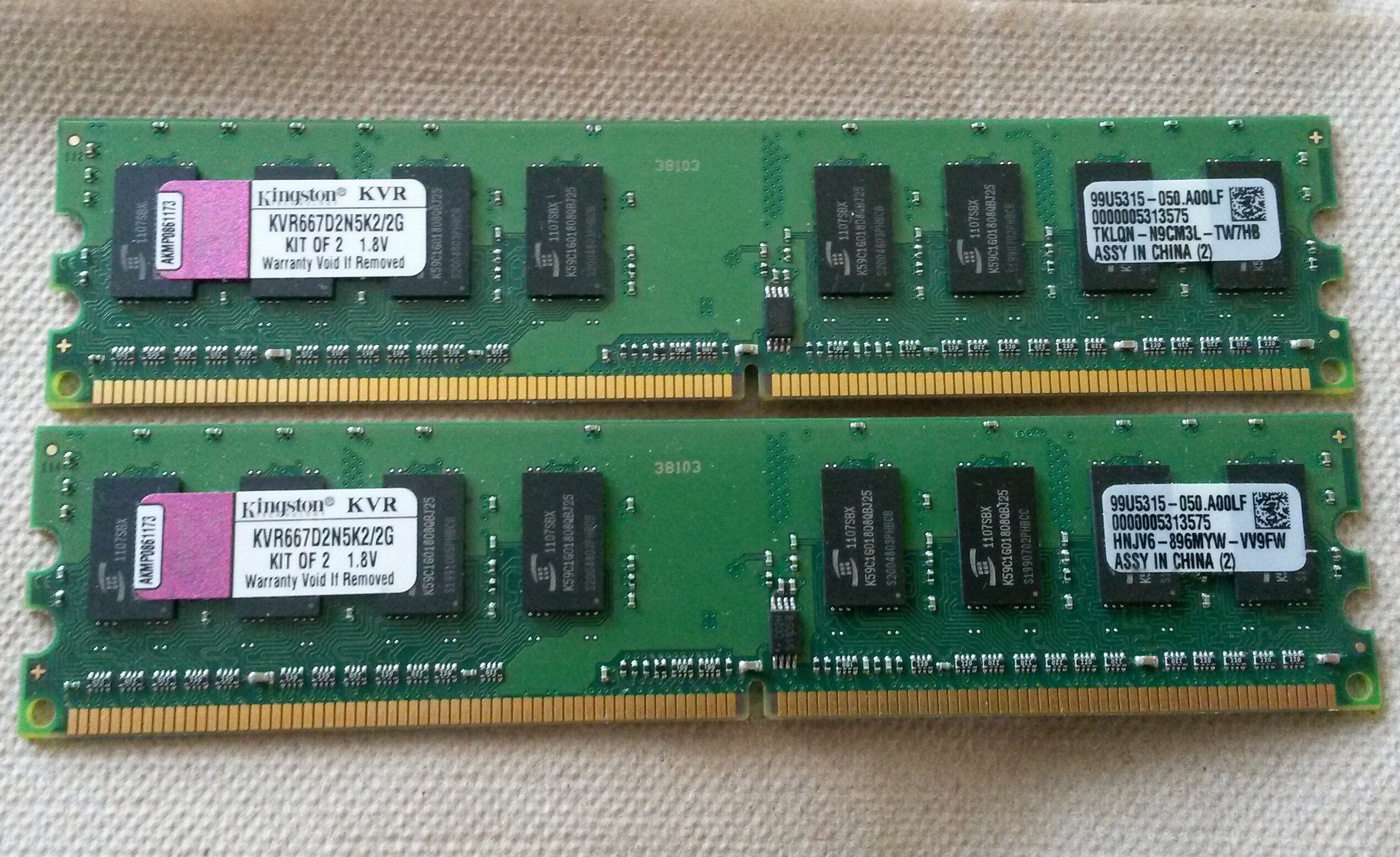 Kingston ValueRAM 2GB Kit (2x1GB) 667MHz DDR2 Non-ECC CL5 240-Pin Unbuffered DIMM Desktop Memory (KVR667D2N5K2/2G)