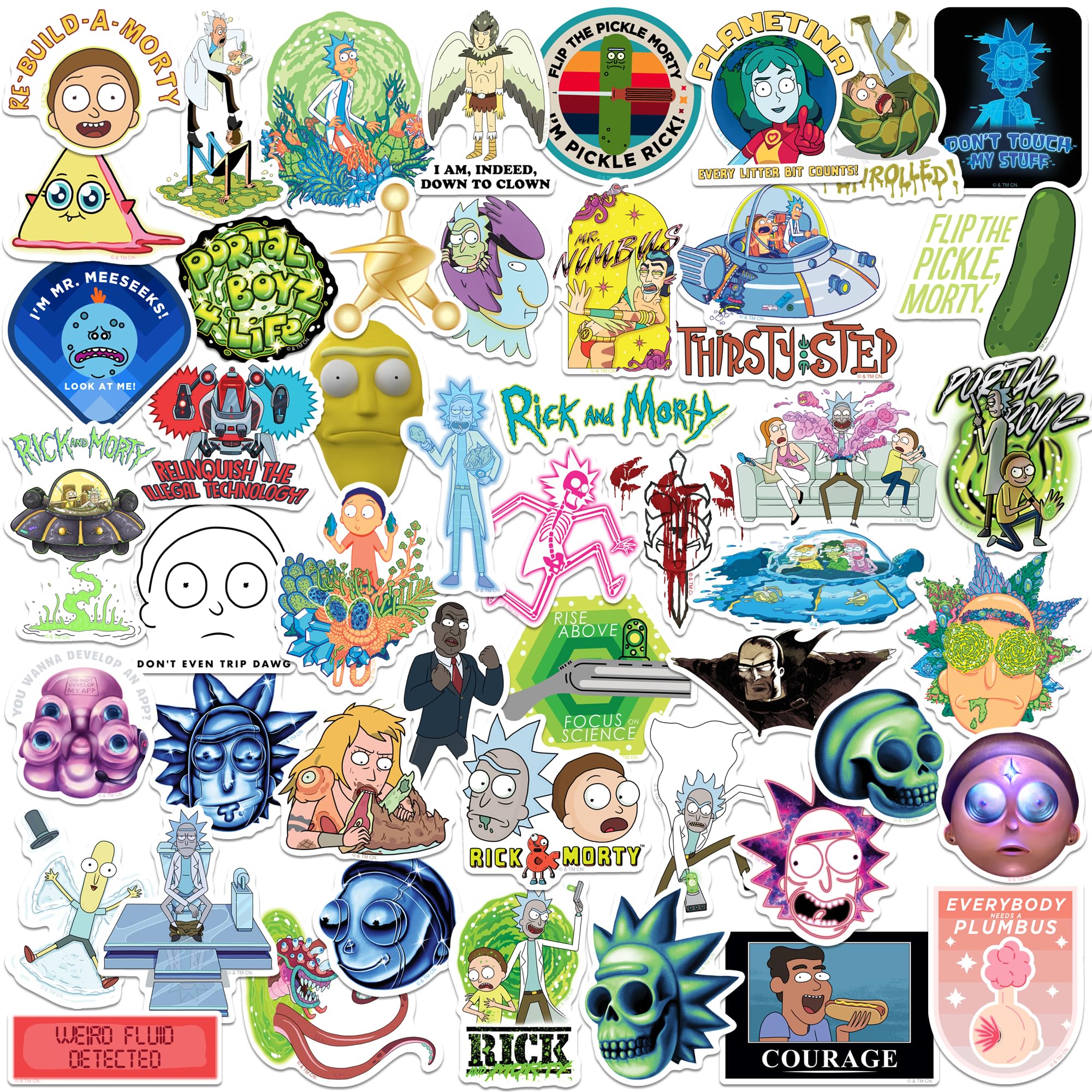 Rick And Morty Trendy 50Ct Vinyl Large Deluxe Stickers Variety Pack   Laptop, Water Bottle, Scrapbooking, Tablet, Skateboard, In