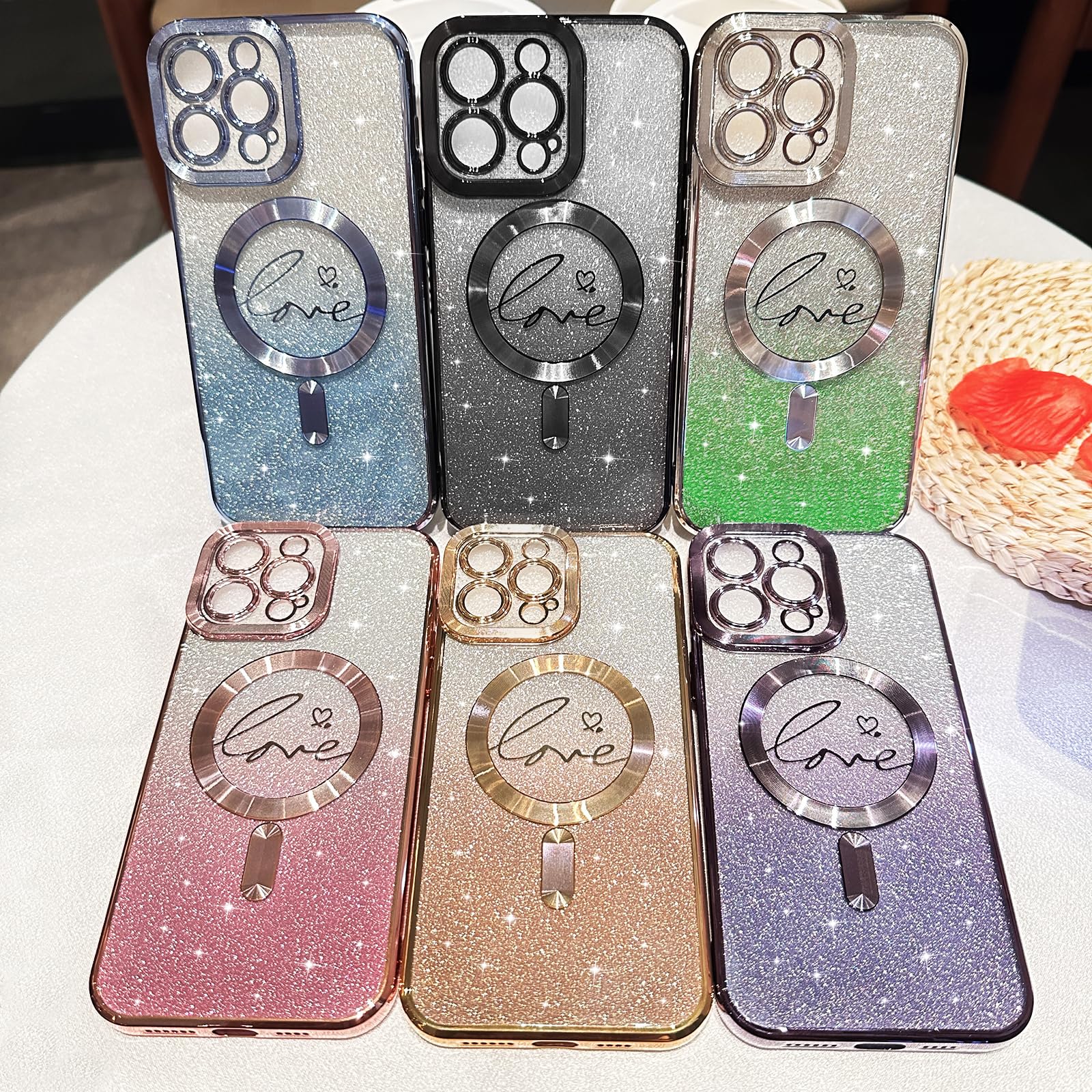 Hython For Iphone 12 Pro Case Glitter, Clear Magnetic Phone Cases With Luxury Love Heart Pattern [Compatible With Magsafe] Bling