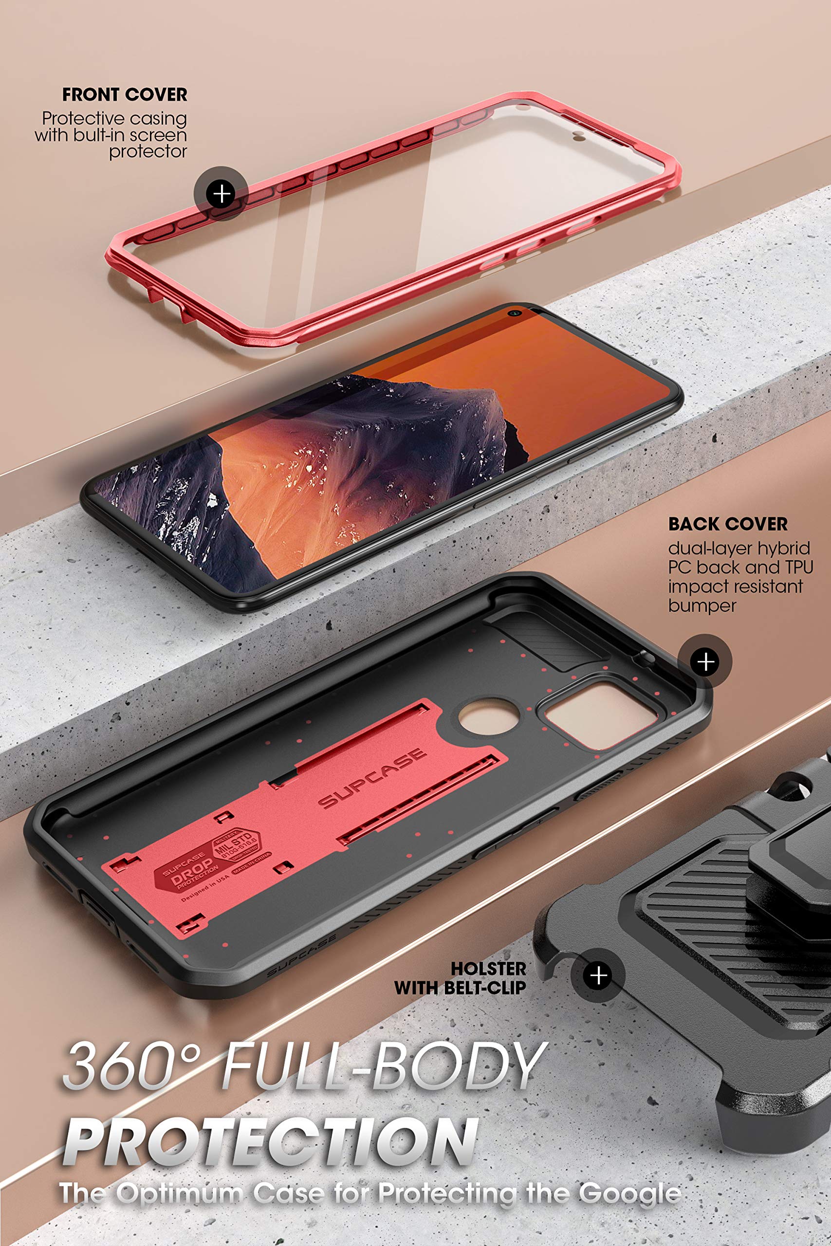 Supcase Unicorn Beetle Pro Series Case For Google Pixel 5 (2020 Release), Full Body Rugged Holster Case With Built In Screen Pro