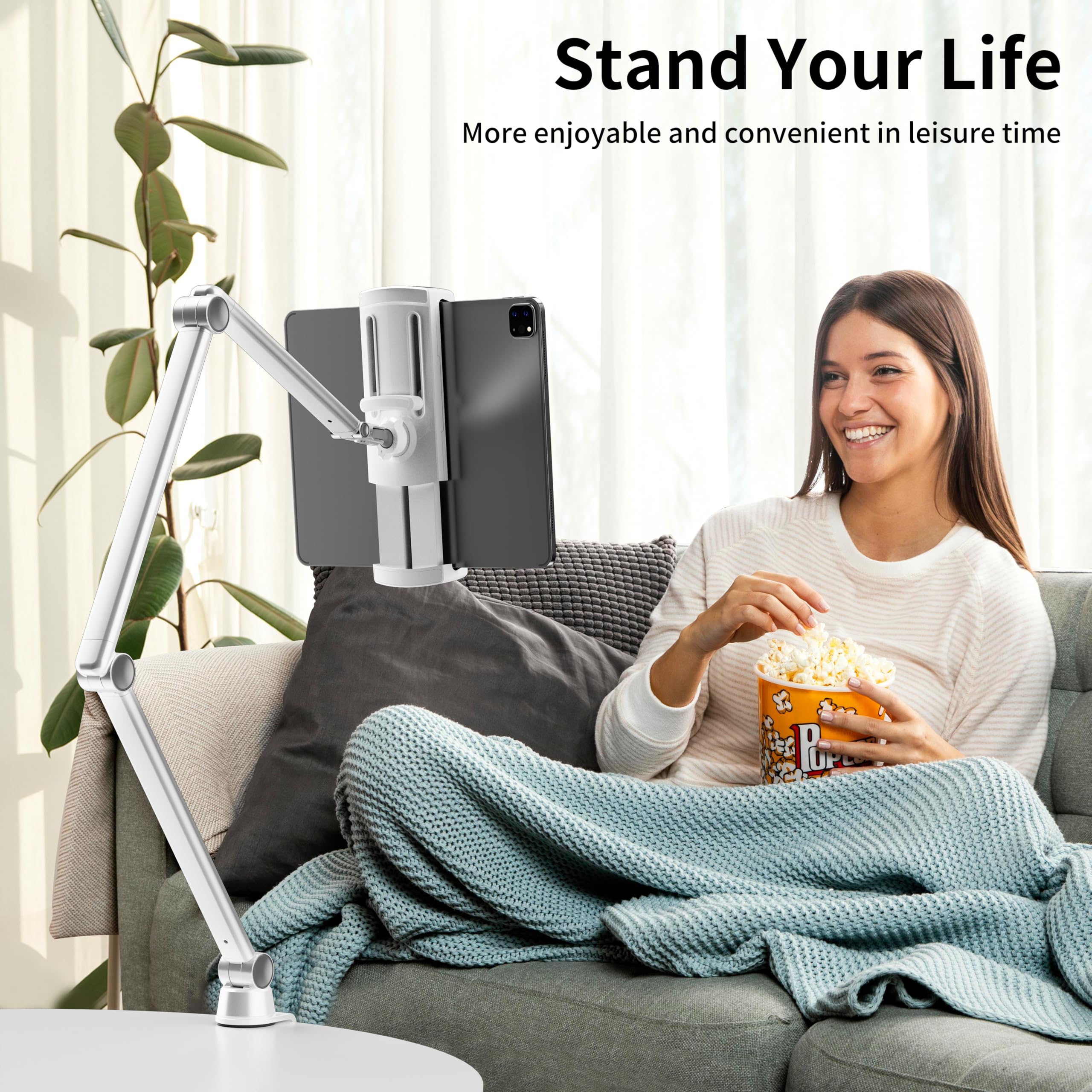 Lululook Tablet Stand, Aluminum Alloy Stretchable Arm Phone Holder Mount, Adjustable Kindle Stand Compatible With Ipad Pro 12.9/Air 13 Inch, Galaxy Tabs, Phones, Kindle, Tablet 4.7' 13'(2 Clips)