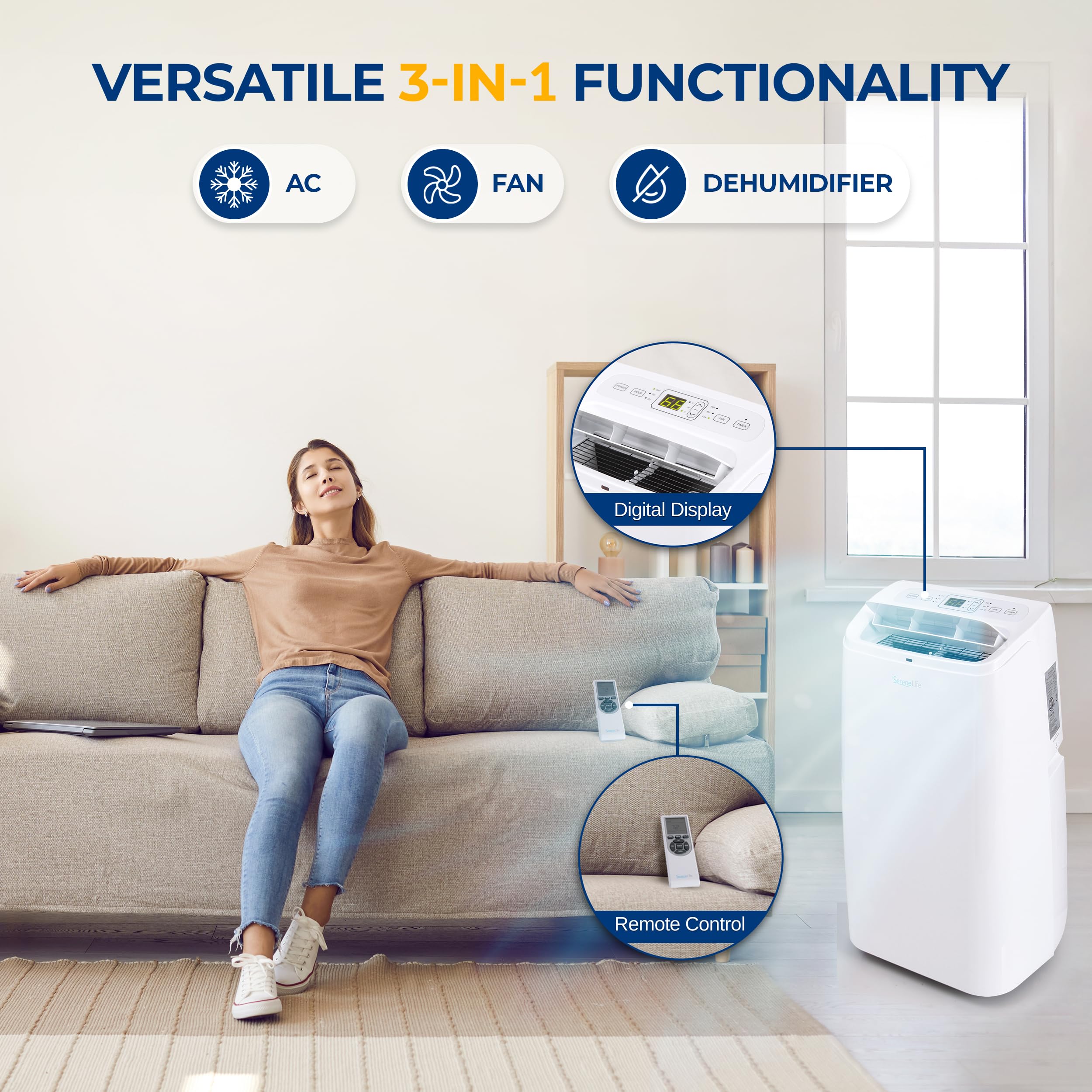 Serenelife Small Air Conditioner Portable 12,000 Btu With Built In Dehumidifier   Portable Ac Unit For Rooms Up To 550 Sq Ft   R
