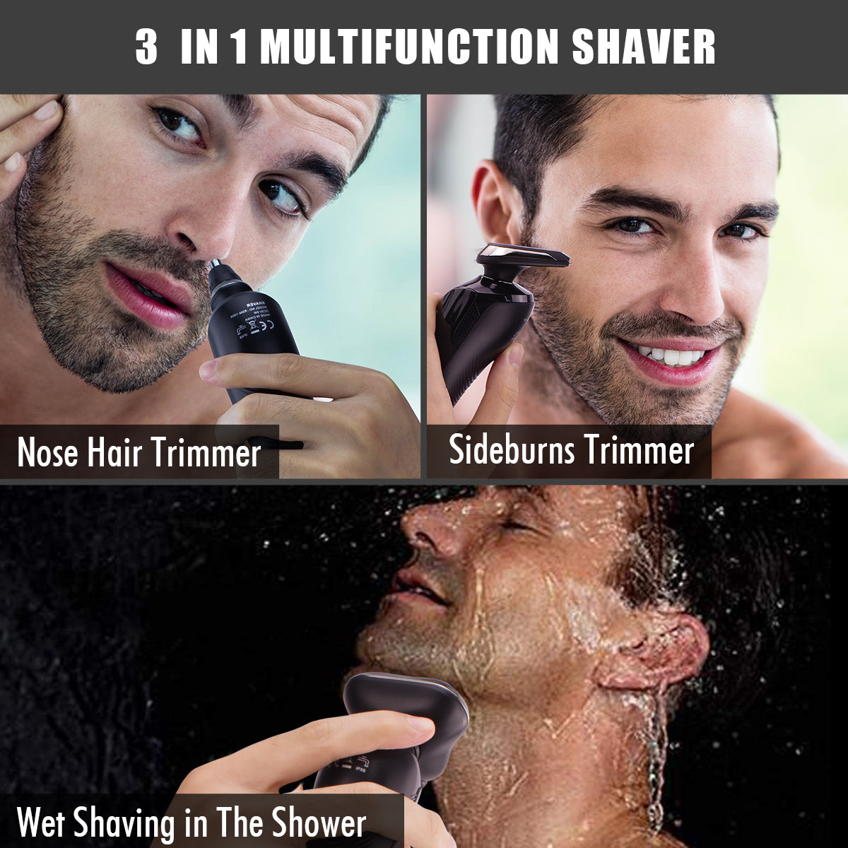 Electric Razor For Men   Rechargeable Electric Shaver For Men, Waterproof Wet Dry Cordless Razor With Nose Hair Trimmer And Side