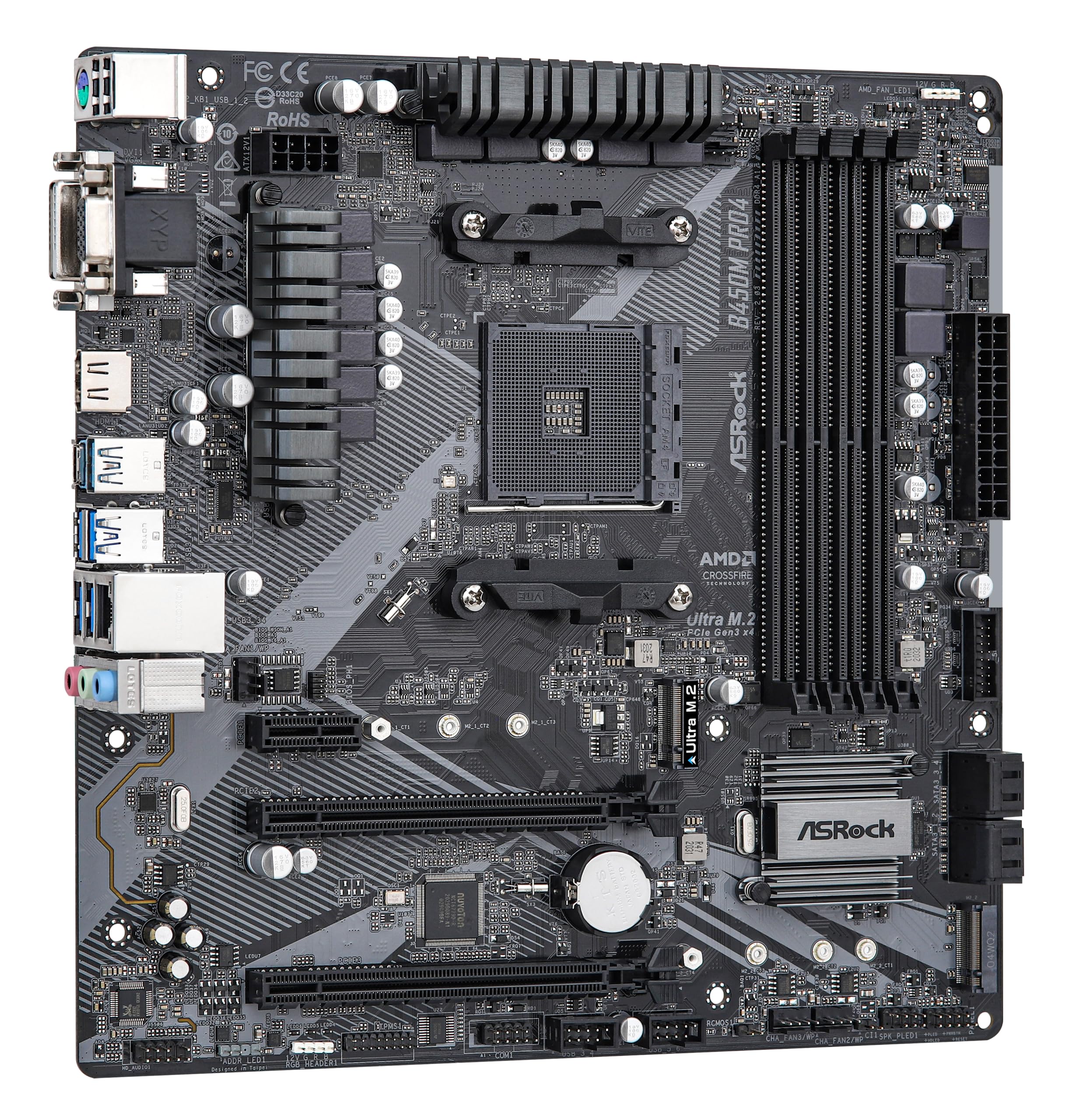 Asrock B450M Pro4 R2.0 Socket Am4/ Amd B450/ Ddr4/ Sata3&Usb3.2/ M.2/ Micro Atx Motherboard
