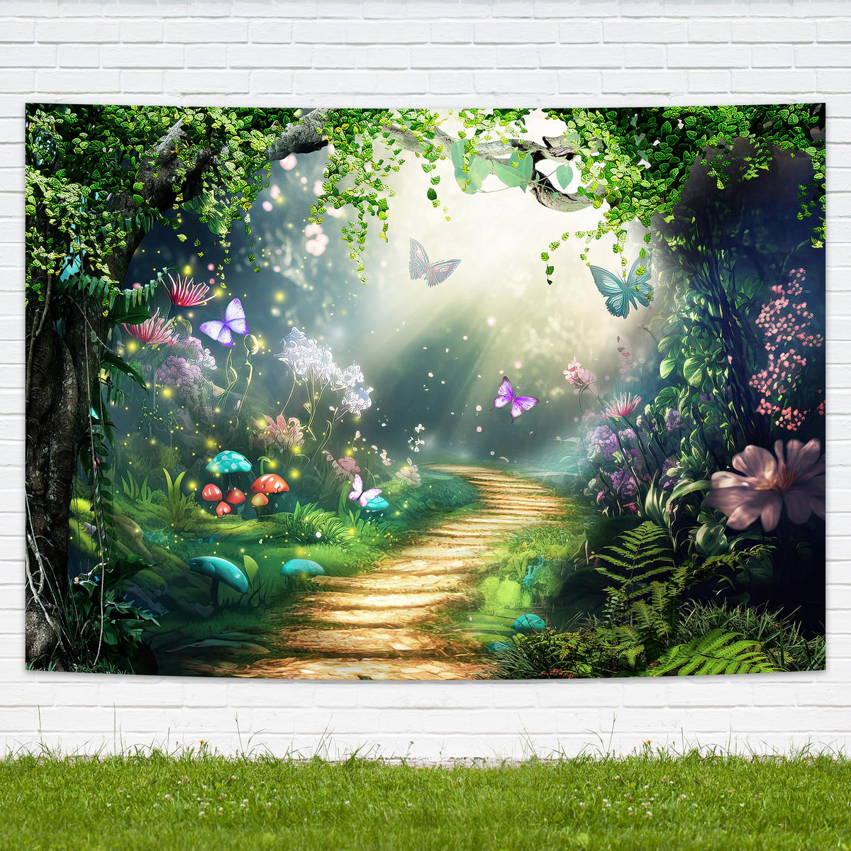 Imirell Fairy Woodland Tale Backdrop 5Wx3H Feet Enchanted Green Spring Butterfly Flower Princess Birthday Wedding Polyester Fabr