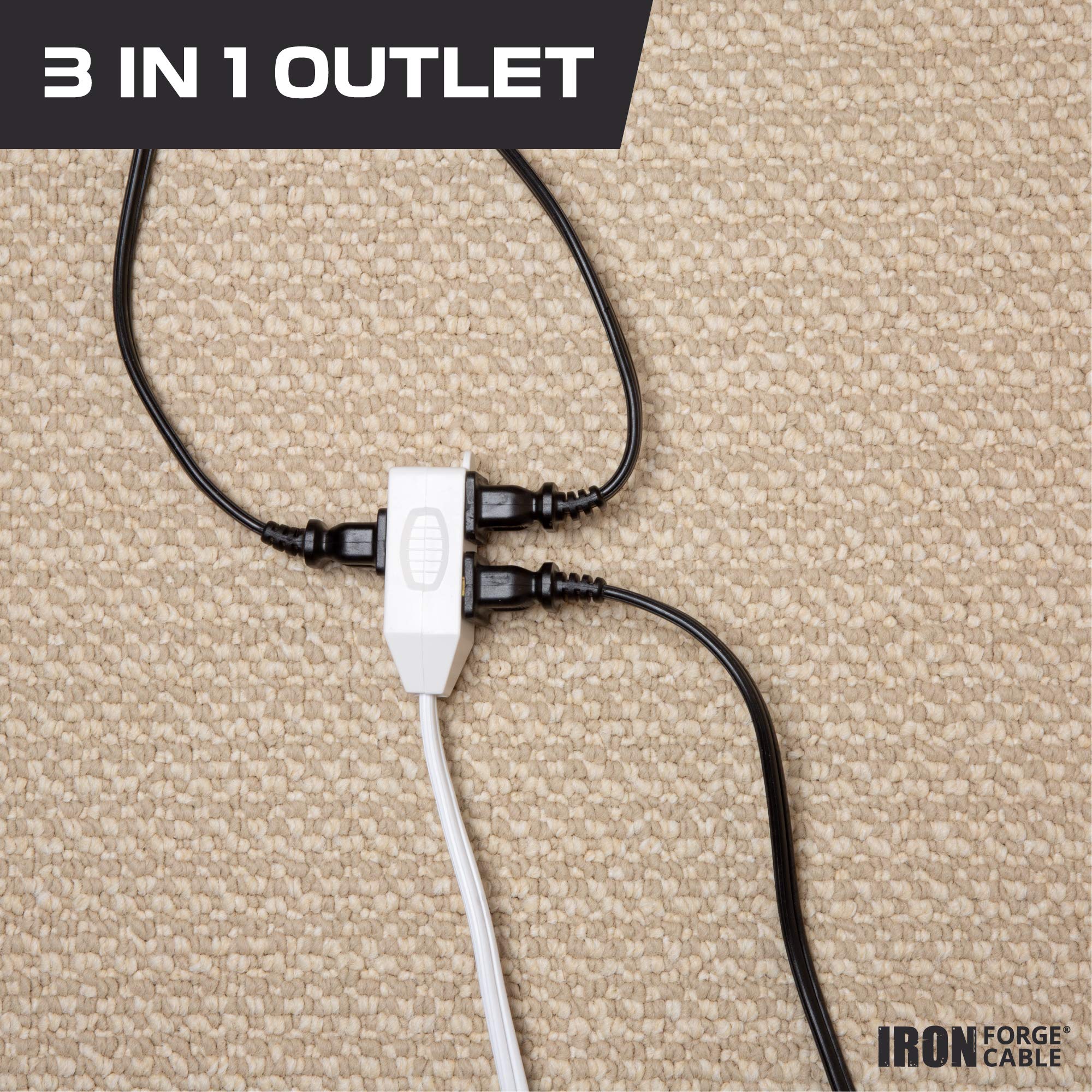 Iron Forge Cable 2 Pack White Extension Cord 2 Prongs With 3 Outlets 10 Ft   16/2 Durable Electrical Cable, White Extension Power Cord 10 Feet For Home, Office, Indoor Outdoor Electrical Appliances