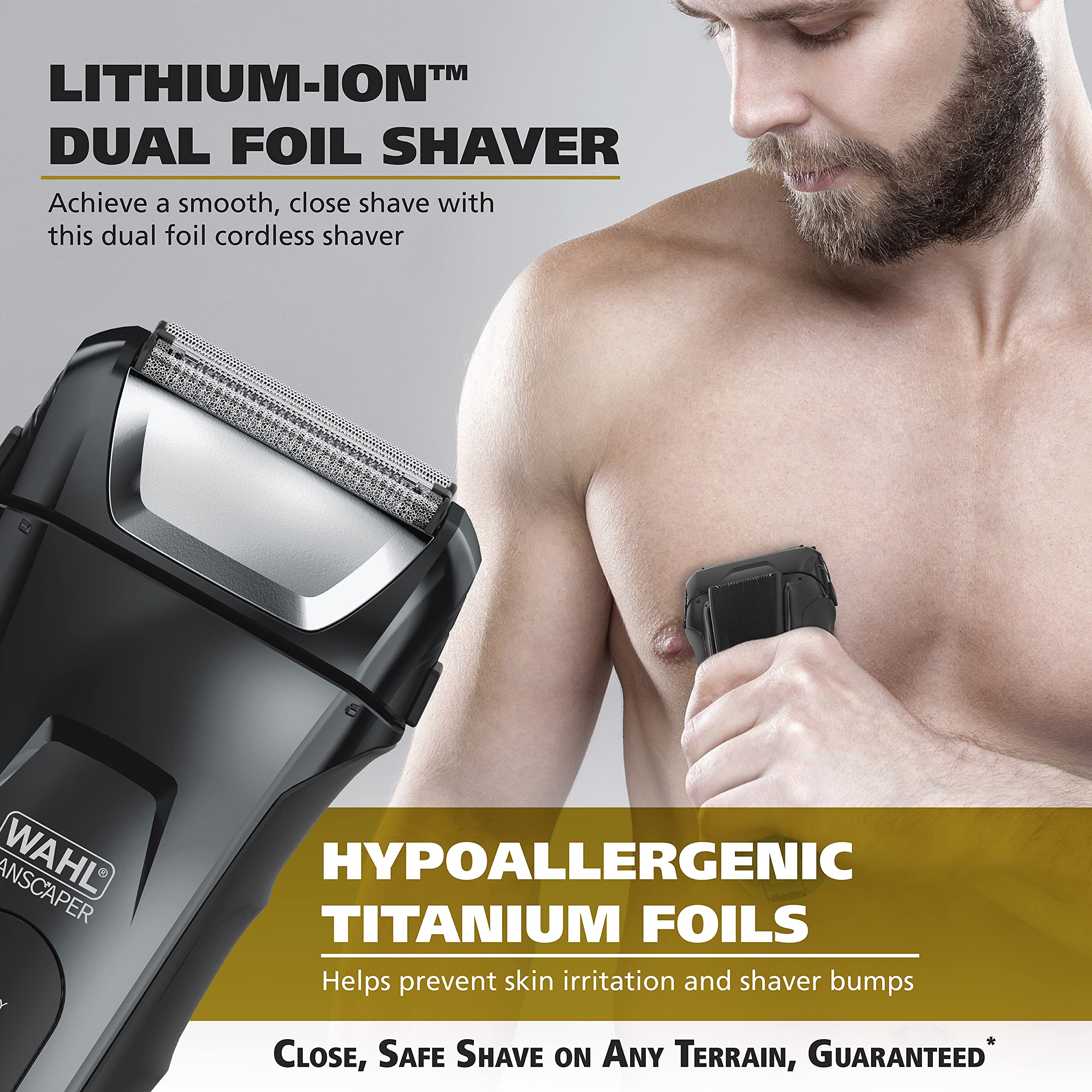 Wahl Manscaper Lithium Ion Hypoallergenic Shaver With Flexible Titanium Foils To Prevent Skin Irritation And Shaver Bumps