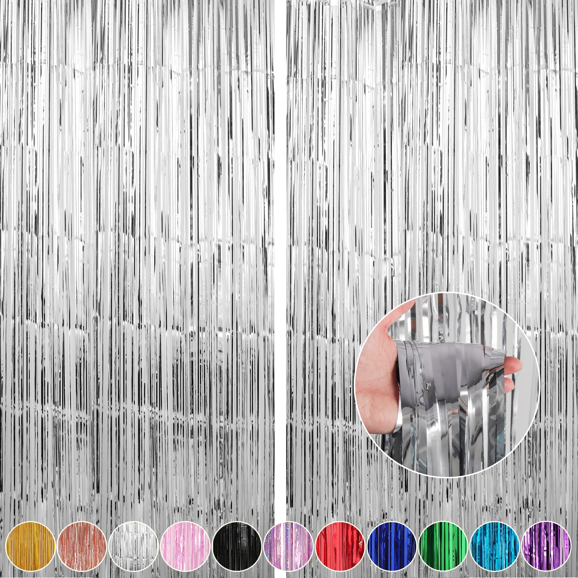 Crosize 2 Pack 3.3 X 9.9 Ft Silver Foil Fringe Backdrop Curtain, Streamer Backdrop Curtains, Streamers Birthday Party Decoration