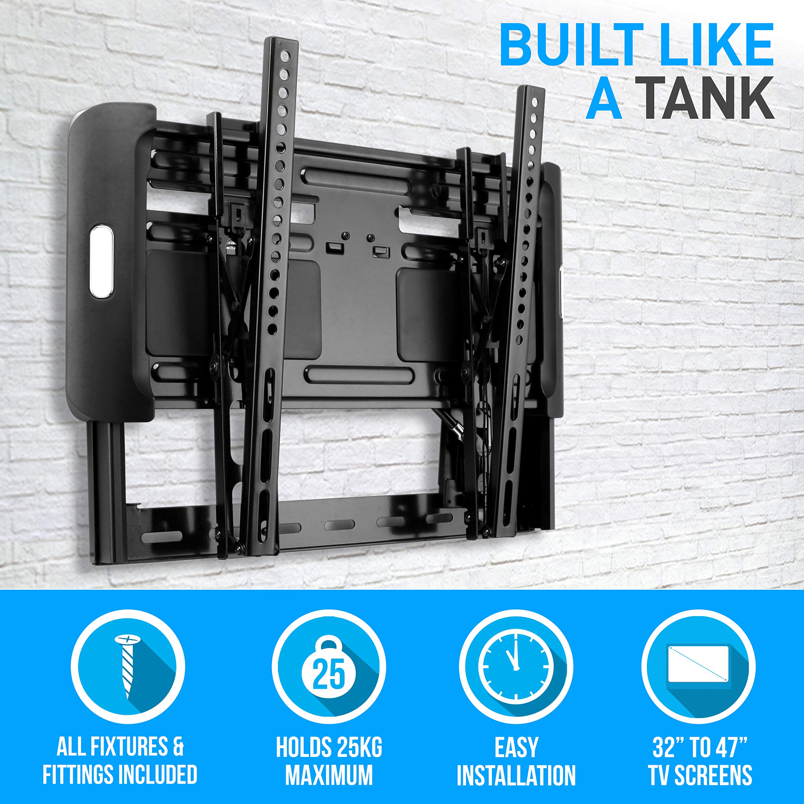 Pyle Home Universal Adjustable Tv Wall Mount Slim Quick Install Vesa Mounting Bracket For Tv Monitor,Mounts 32 To 47 Inch Hdtv,L