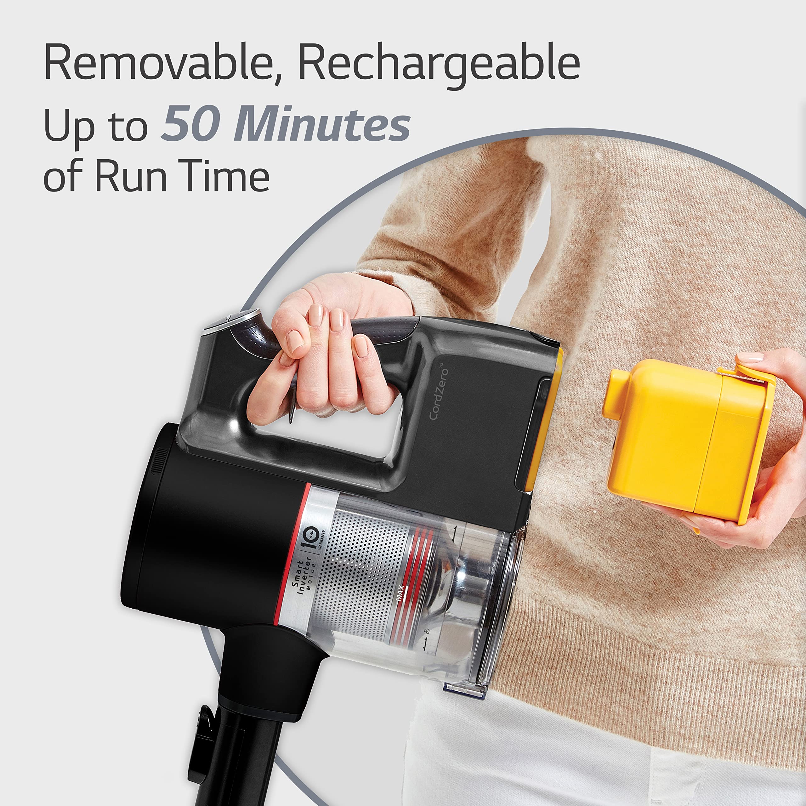 Lg Cordzero A913   Cordless Stick Vacuum Cleaner, 60 Minute Runtime W/ Rechargeable Battery, Lightweight, Powerful Cleaning For