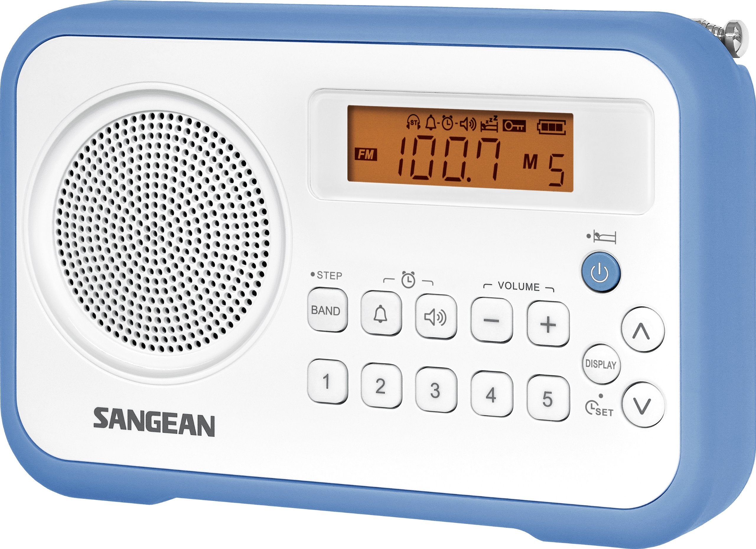 Sangean Pr D18Bu Am/Fm Portable Digital Radio With Protective Bumper, White/Blue