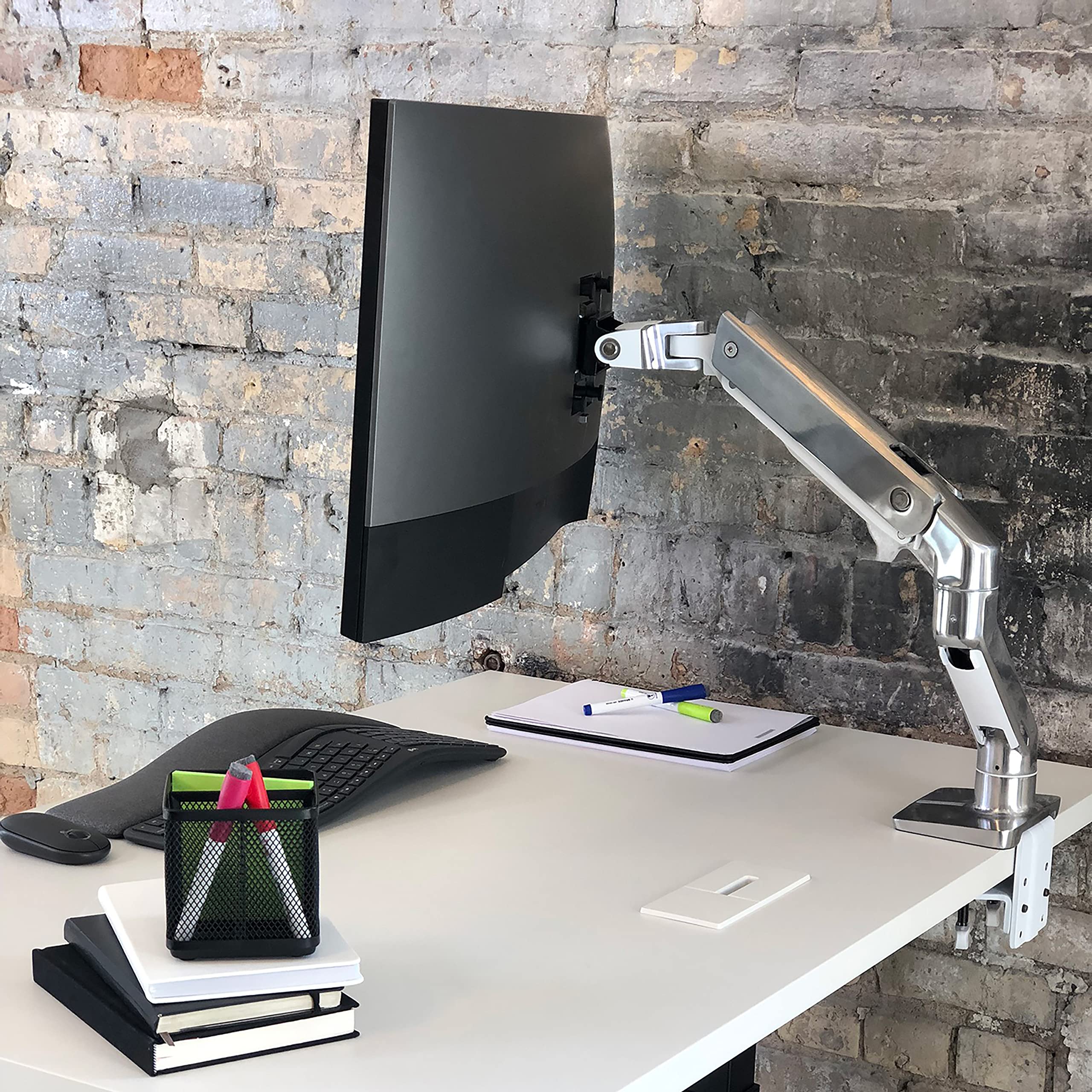 Ergotron � HX Premium Heavy Duty Monitor Arm, Single Monitor VESA Desk Mount � for Flat or Slight Curved Ultrawide Monitors Up to 49 inches, 20 to 42 lbs � Standard Pivot, Polished Aluminum