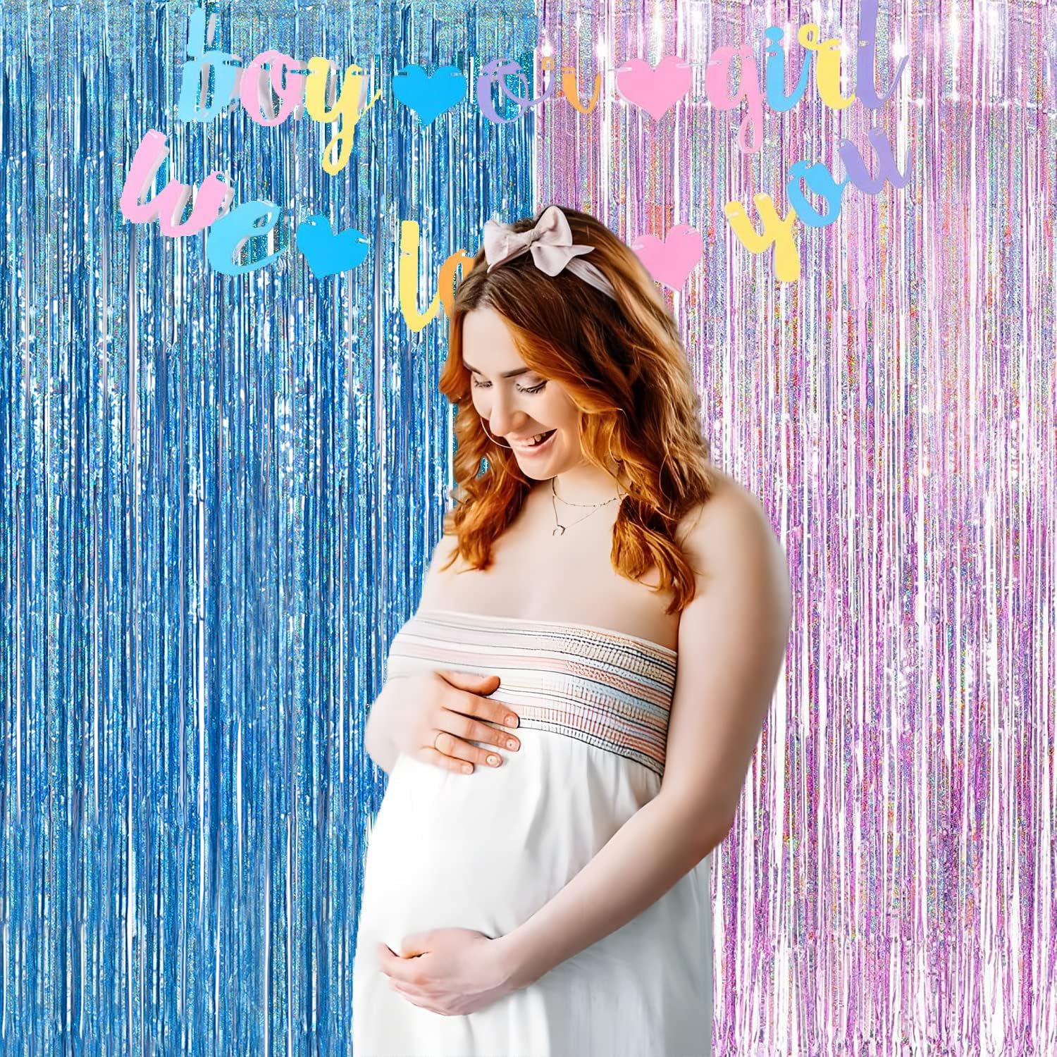 Braveshine Pink Blue Tinsel Foil Fringe Curtains   2Pcs 3.2X8.2Ft Holidays Photo Streamers Backdrop For Girl Or Boy Birthdays Br