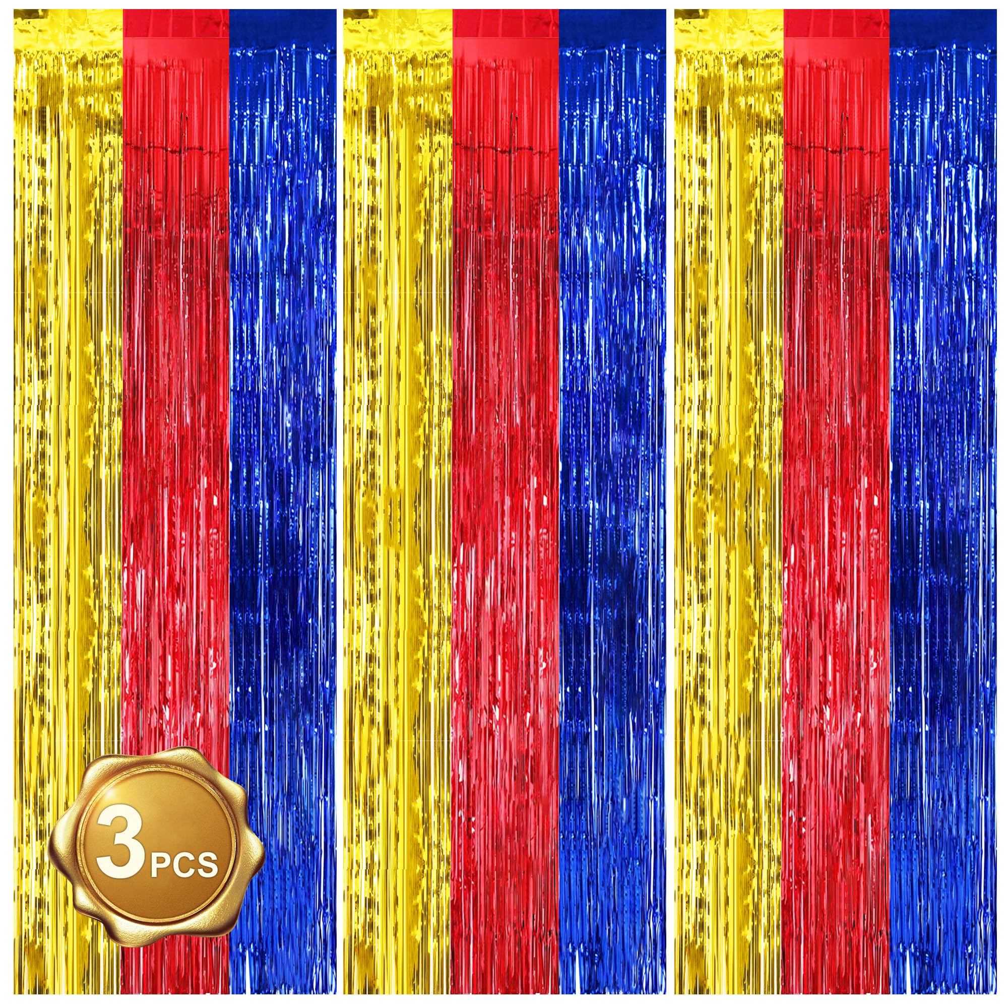 Beishida 3 Pcs Red Blue Gold Door Streamers Curtain Birthday Party Streamers Backdrop Happy Birthday Party Wall Background For P