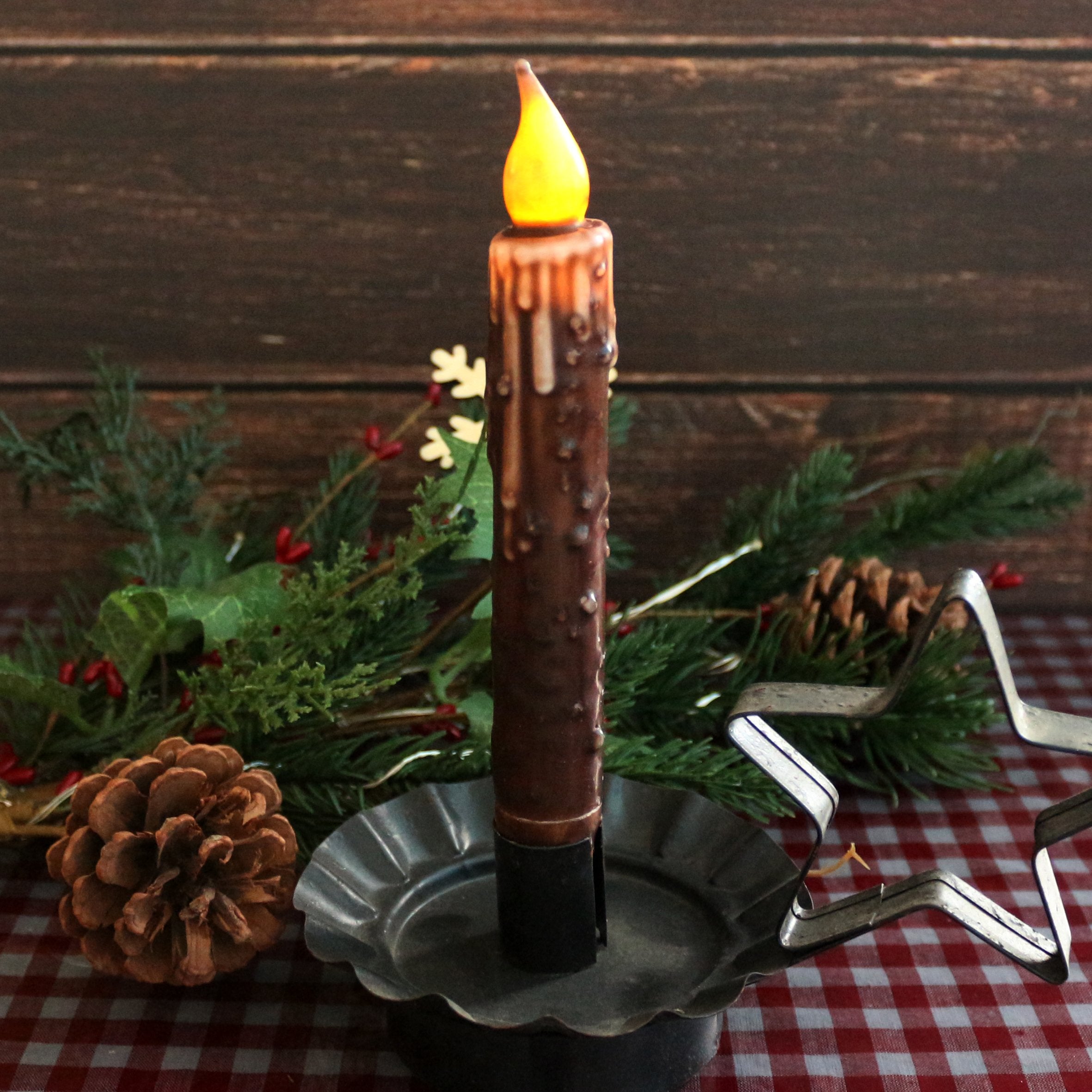 Cvhomedeco. Real Wax Hand Dipped Battery Operated Led Timer Taper Candles Rustic Primitive Flameless Lights D  Cor, 6-3/4 Inch,