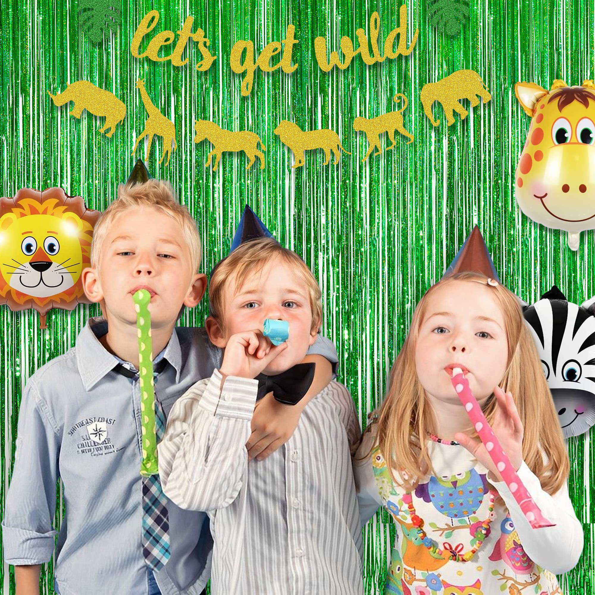 Green Tinsel Curtain Party Backdrop   Greatril Foil Fringe Streamers For St Patricks Day/Luau/Turtle/Hawaiian/Dinosaur/Ghost/Foo