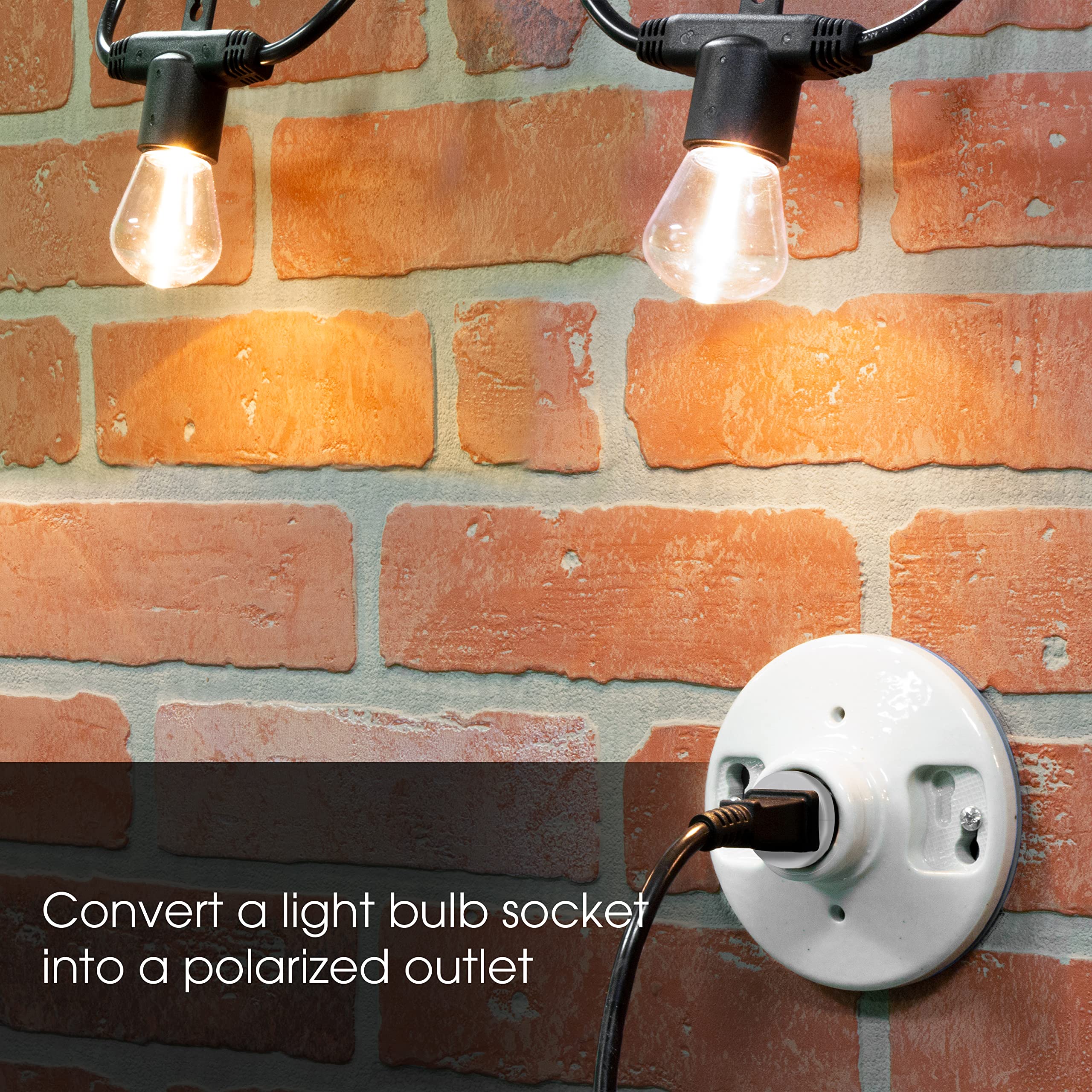 Power Gear Polarized Handy Plug, 4 Pack, Light Socket To Plug Adapter, Easy To Install, 2 Prong, Convert Light Bulb To Outlet So