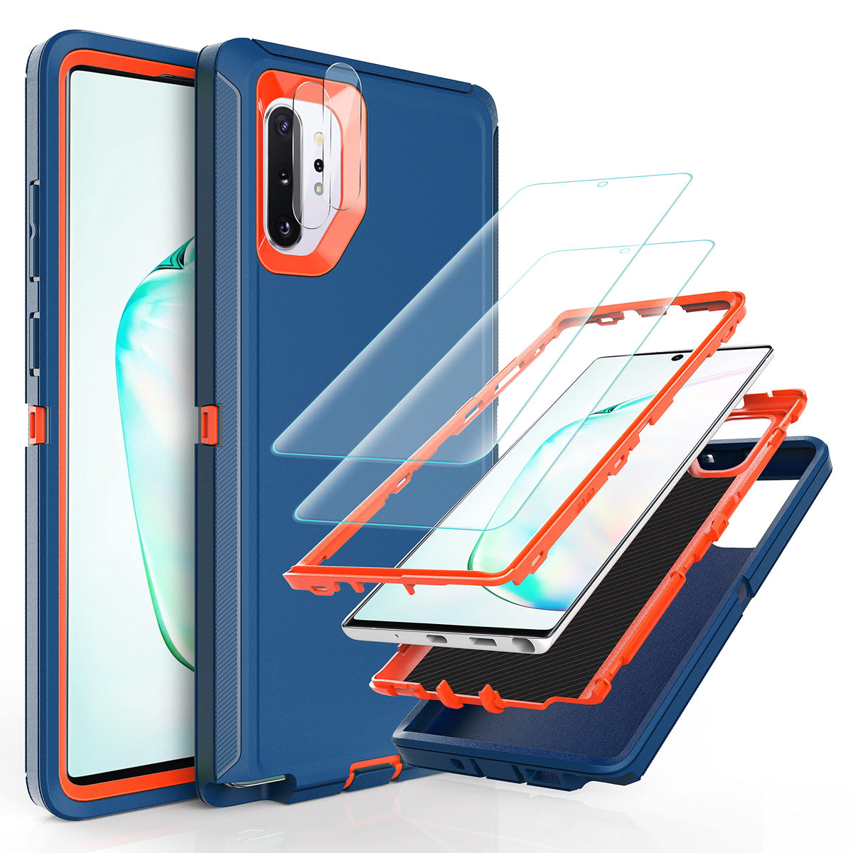 Ymhxcy Note 10 Plus Case With Self Healing Flexible Tpu Film[2 Pack] And Camera Lens Screen Protective Film[2 Pack], Heavy Prote