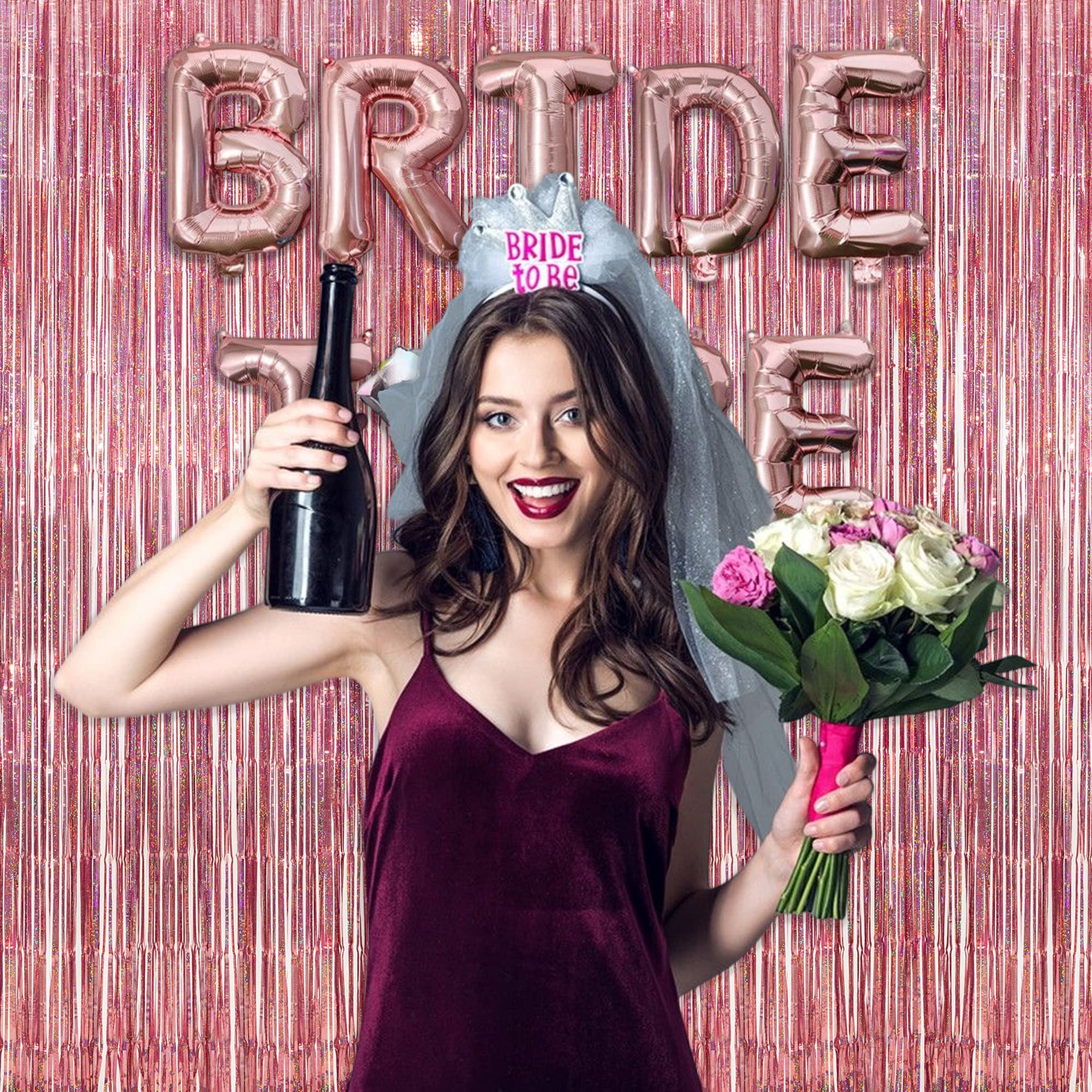 Rose Gold Tinsel Party Backdrop   Greatril Foil Fringe Curtain Party Photo Booth Backdrop For Birthdays Theme Party Decorations