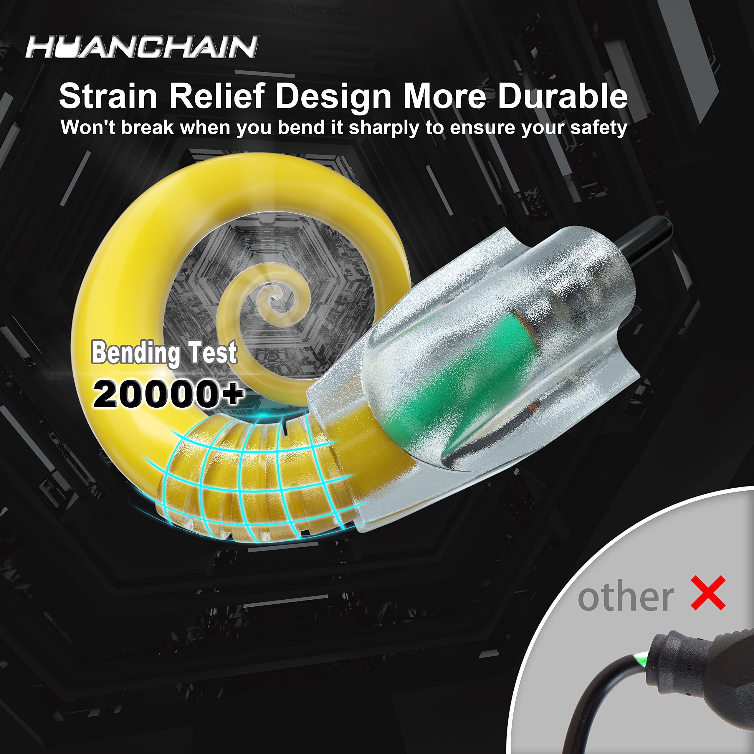 Huanchain 50 Ft 14/3 Gauge Heavy Duty Outdoor Extension Cord Waterproof With Lighted, Flexible Cold Weather 3 Prong Electric Cor