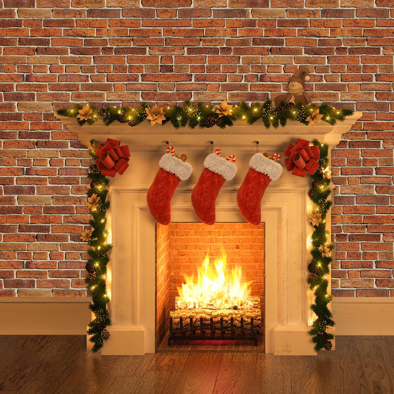 8 Pcs 4.5 X 9 Ft Red Brick Wall Backdrop Tablecloth Christmas Stone Wall Scene Setter Brick Sheet Background Wallpaper Table Cov