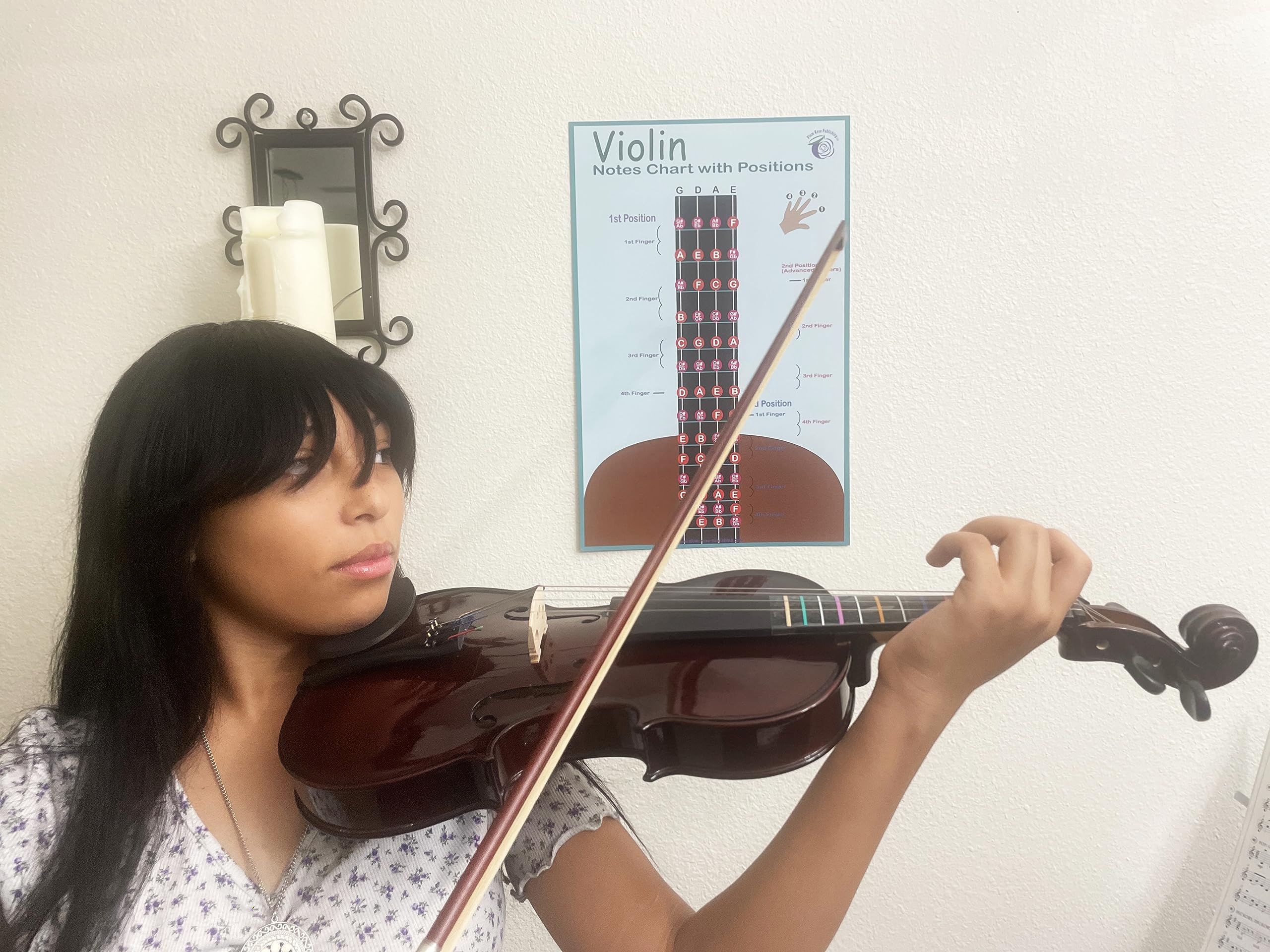 Plum Rose Violin Fingering Chart - Violin Fingerboard & Positions Poster