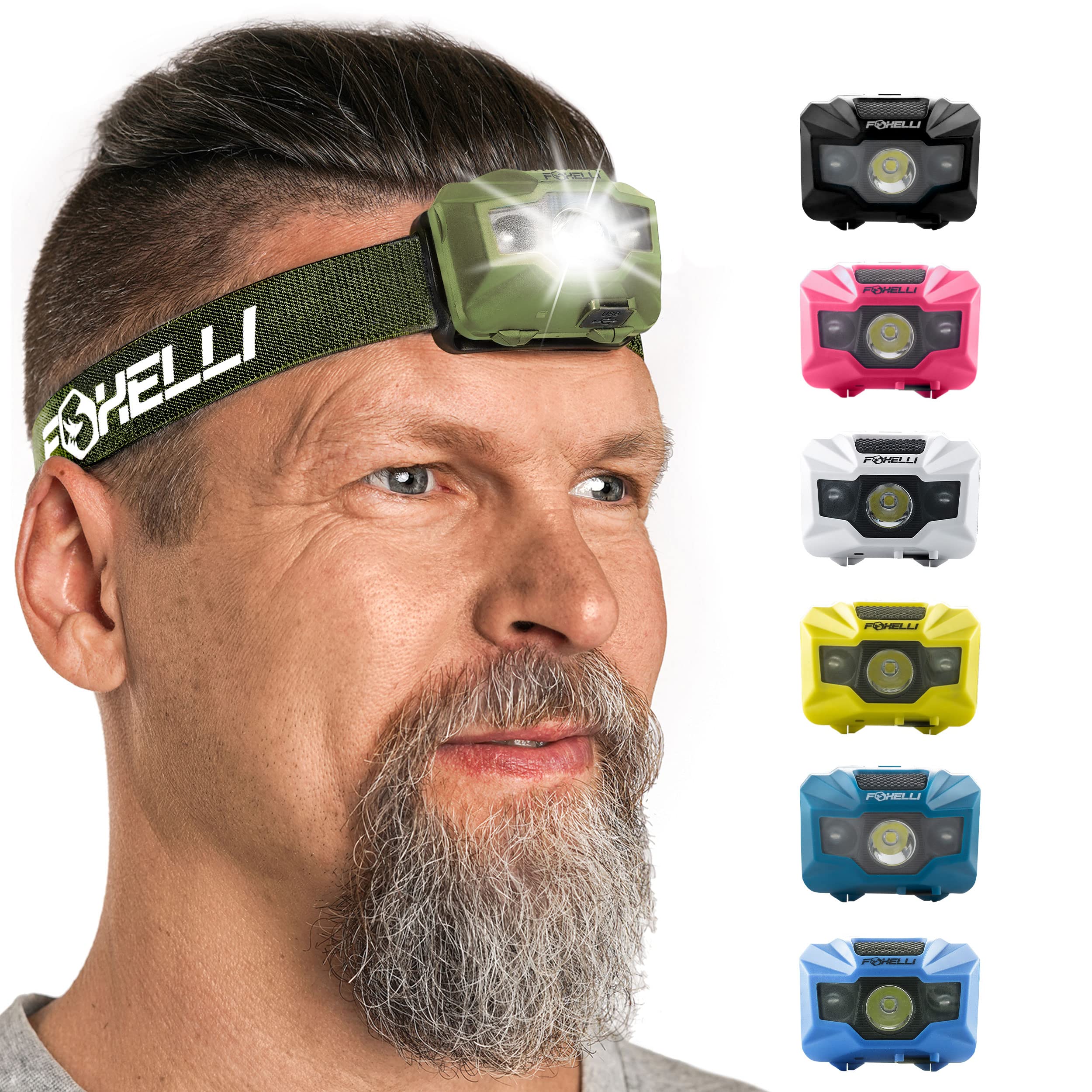 Foxelli Led Headlamp Rechargeable   Ultralight Usb Rechargeable Headlamp Flashlight For Adults  Kids, Waterproof Head Lamp With