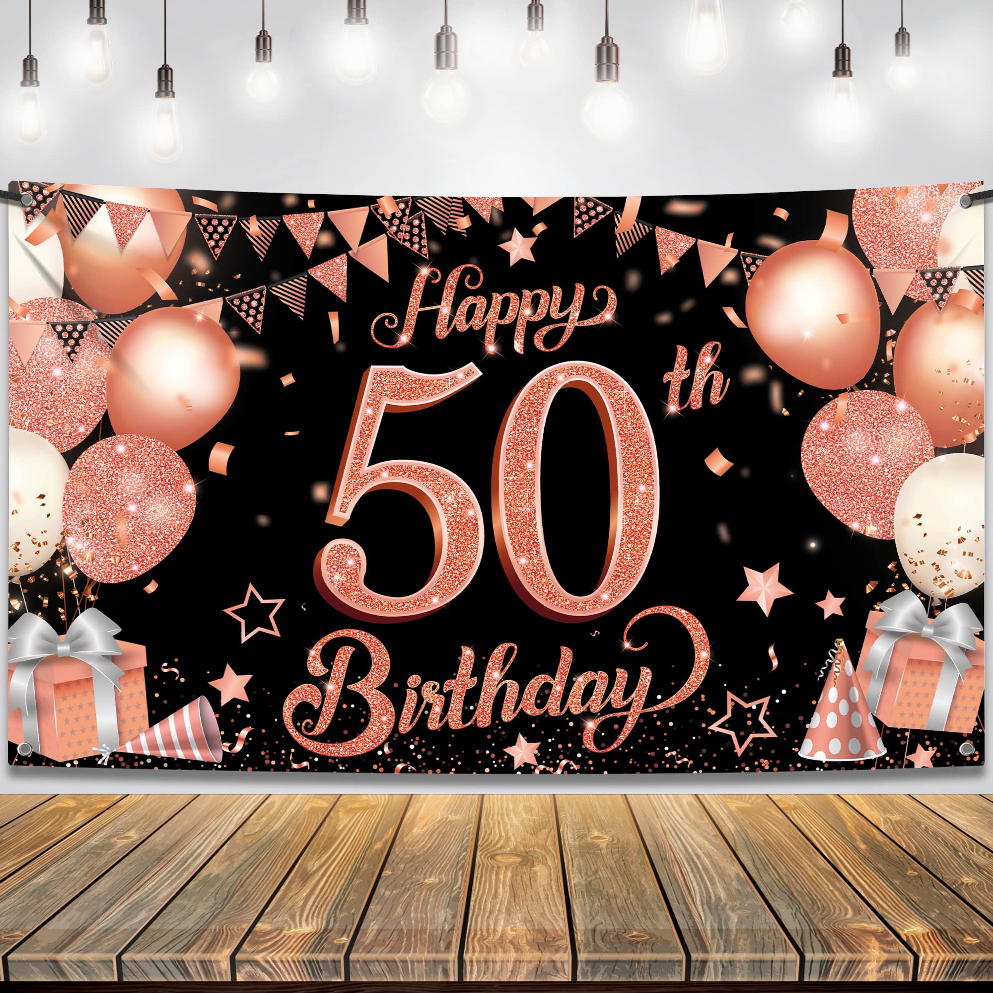 Katchon, Rose Gold 50Th Birthday Banner   Xtralarge, 72X44 Inch | Happy 50Th Birthday Backdrop For Women | Rose Gold Happy 50Th
