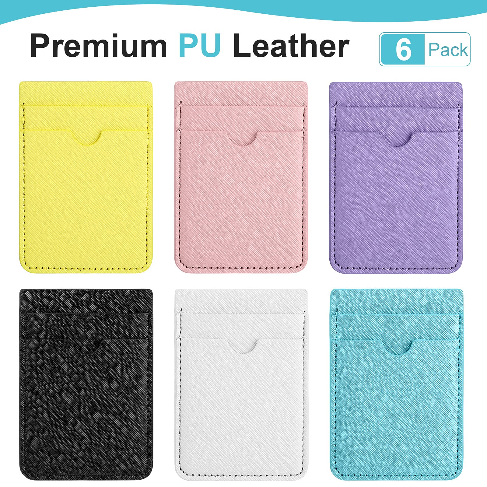 Weewooday 6 Piece Pu Leather Phone Card Pocket Holder, Id Credit Card Wallet Case, Compatible With Most Smartphones (Elegant Col