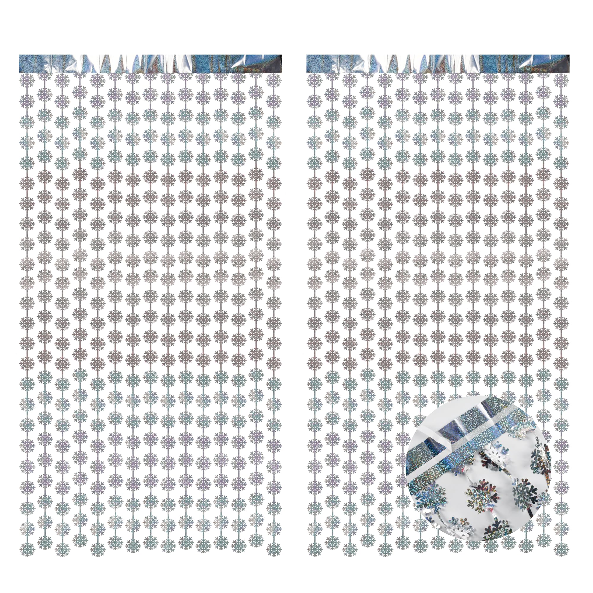 Braveshine Silver Party Snowflake Backdrop   2 Pack Hanging Foil Fringe Snow Flakes Party Streamers Curtain For Christmas Winter