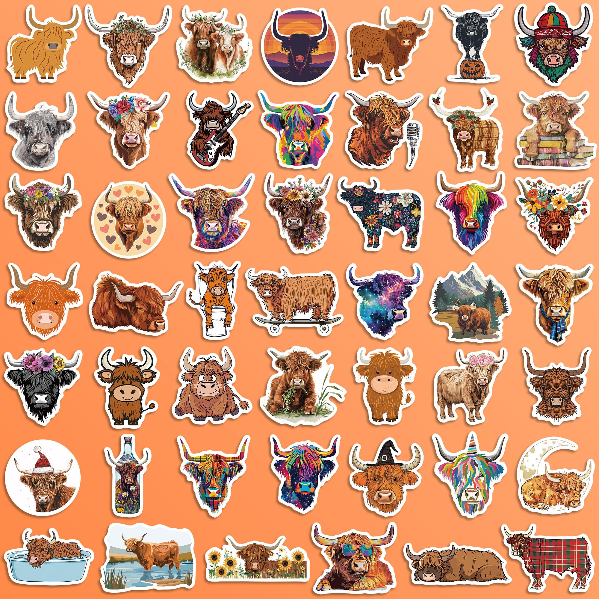 96 Pcs Highland Cow Stickers,Cool Highland Cow Stickers For Boys Girls Teens,Unique Designed Cartoon Vinyl Waterproof Aesthetic Stickers For Water Bottles Laptop Computer Skateboard