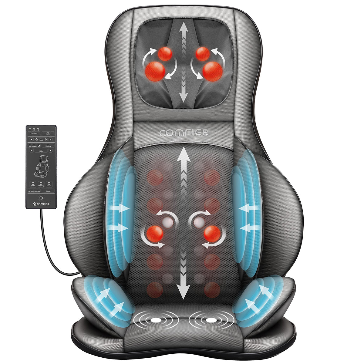 Comfier Neck And Back Massager With Heat,Shiatsu Massage Chair Pad Portable With Compress & Rolling,Kneading Chair Massager For 