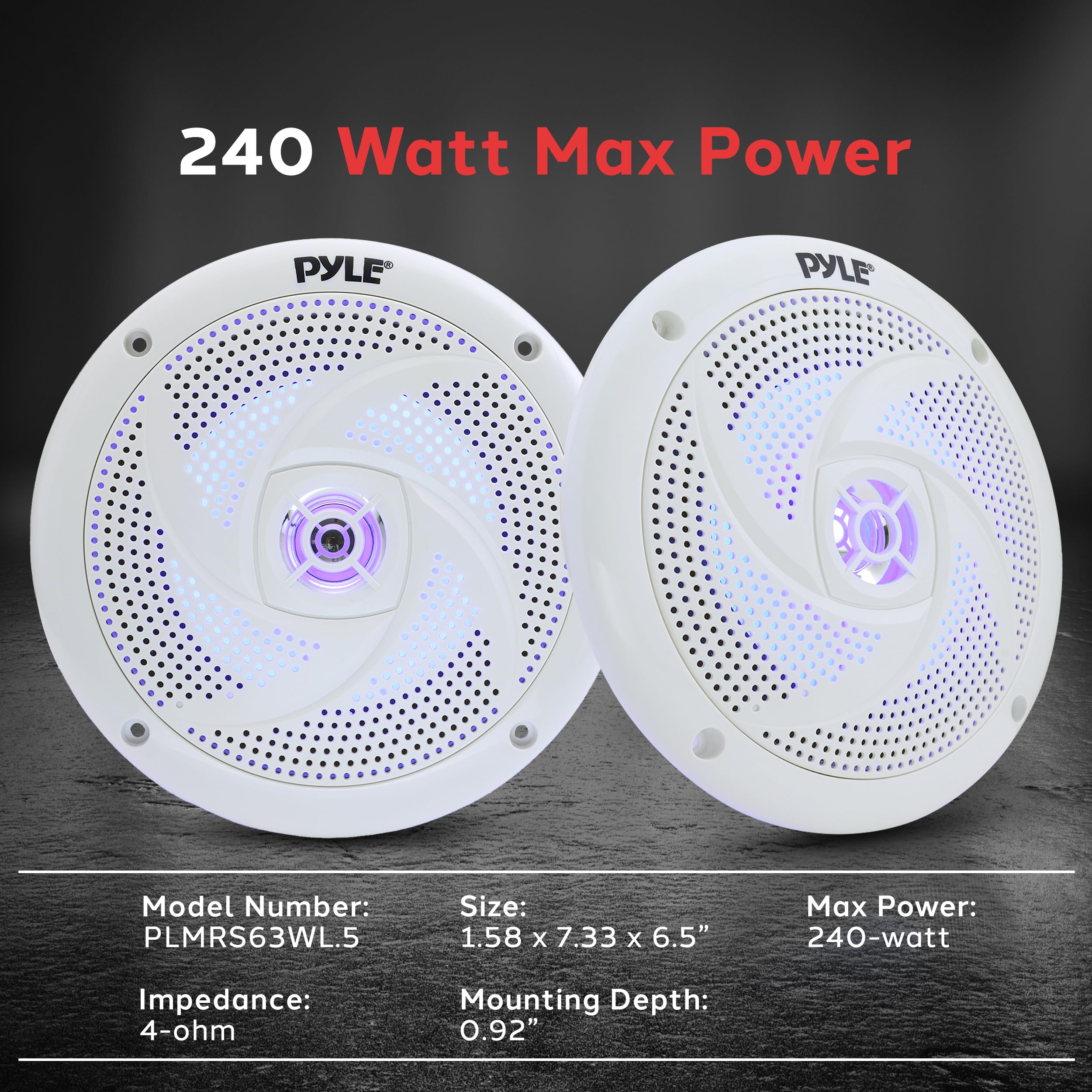 Pyle Low-Profile Waterproof Marine Speakers - 240W 6.5 Inch 2 Way 1 Pair Slim Style Waterproof Weather Resistant Outdoor Audio S
