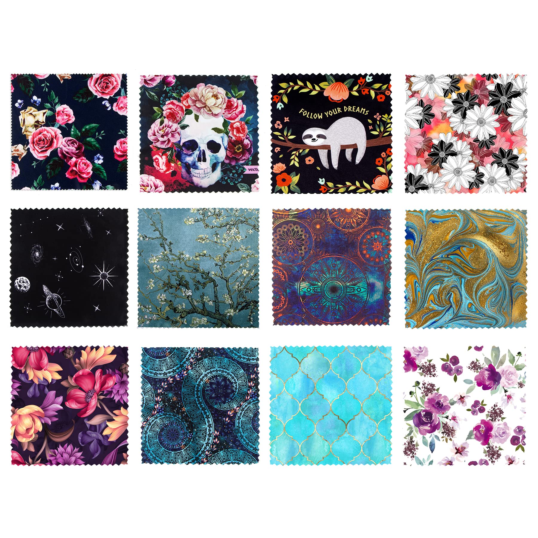Pattern Printed Soft Microfiber Cleaning Cloths 12 Pieces For Eyeglasses, Camera Kens, Cell Phones, Cd, Dvd, Computers, Tablets,