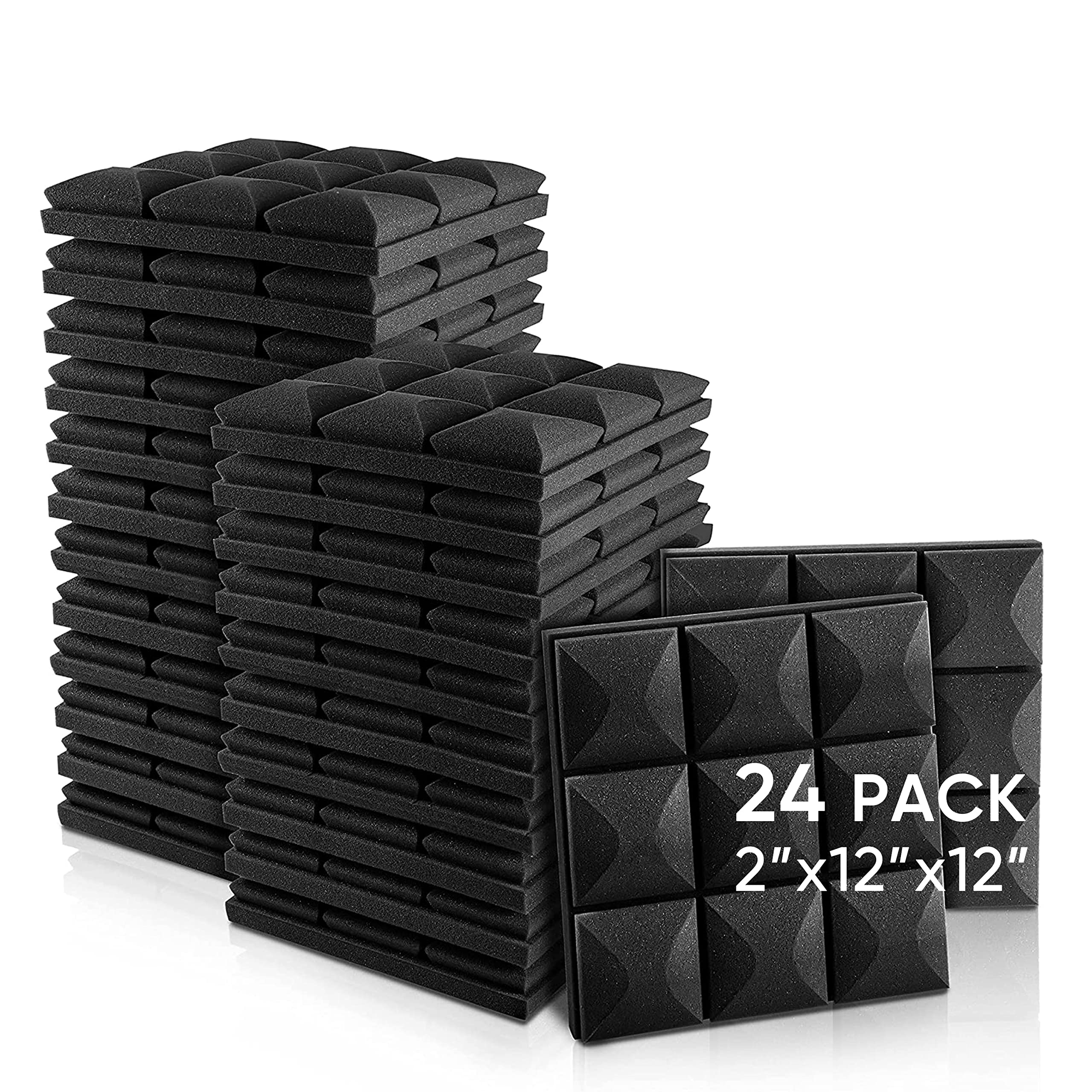 Fstop Labs Acoustic Foam Panels, 24 Pack Black 2'' X 12' X 12' Mushroom Studio Wedge Tiles, Sound Panels Sound Proof Foam Panels Sound Proofing Padding For Wall