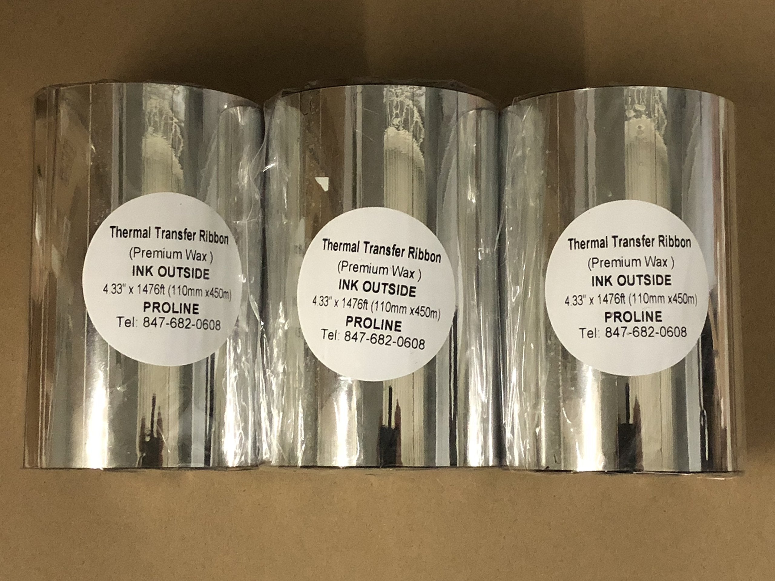 Proline Thermal Transfer Ribbon   Premium Resin Enhanced Wax   4.33'' X 1476'' (110Mm X 450M) Ink Outside Compatible For Zebra D