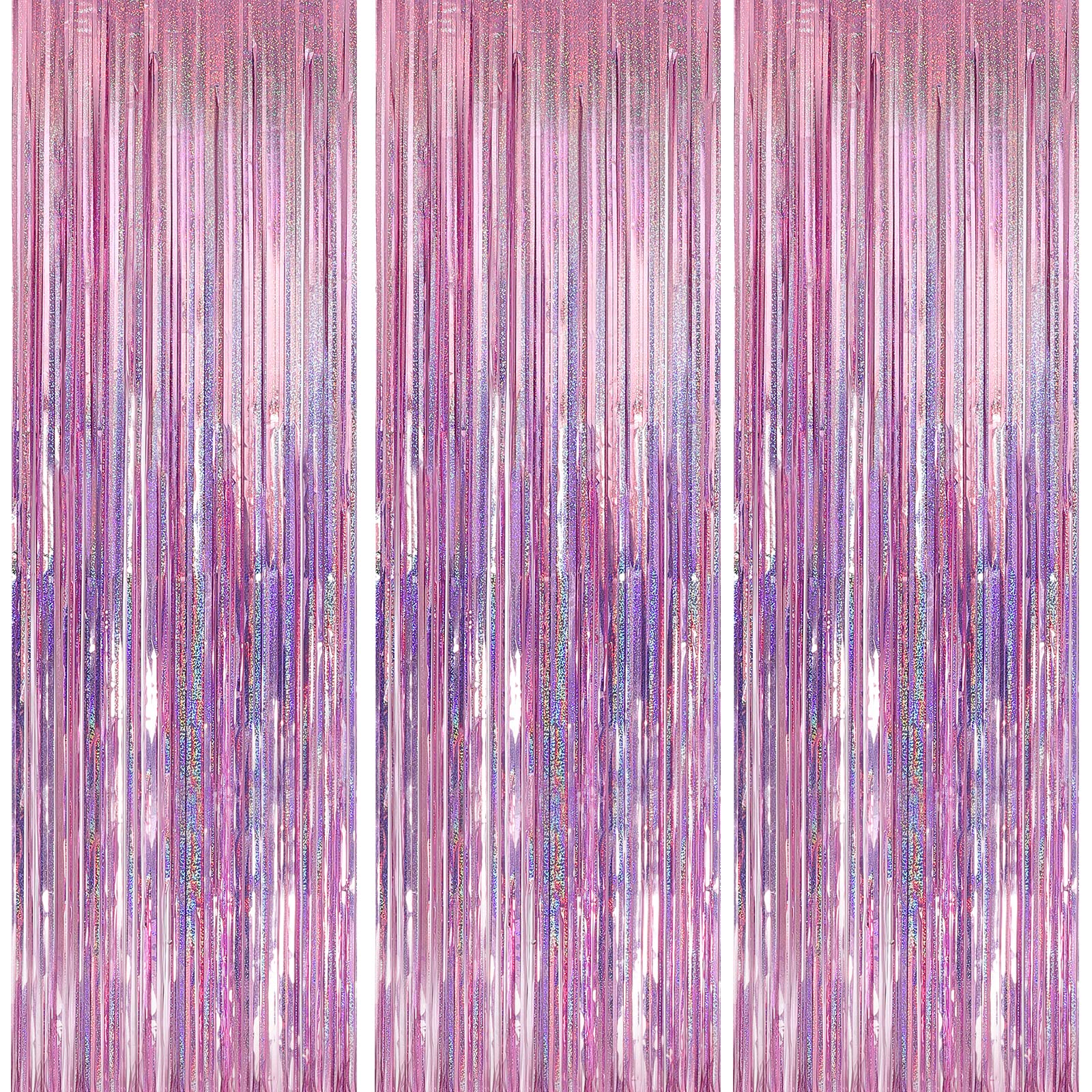 Crosize 3 Pack 3.3 X 9.9 Ft Pink Foil Fringe Backdrop Curtain, Streamer Backdrop Curtains, Streamers Birthday Party Decorations,