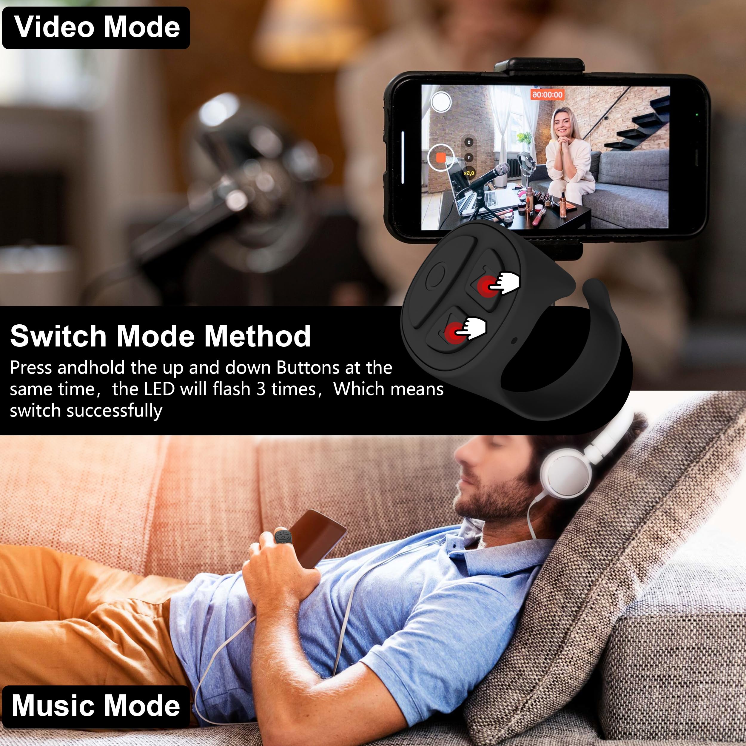 Sofamiri Tiktok Scrolling Ring, Auto Clicker For Lives, Wireless Remote Control Selfie Button For Iphone & Android Camera, Remot