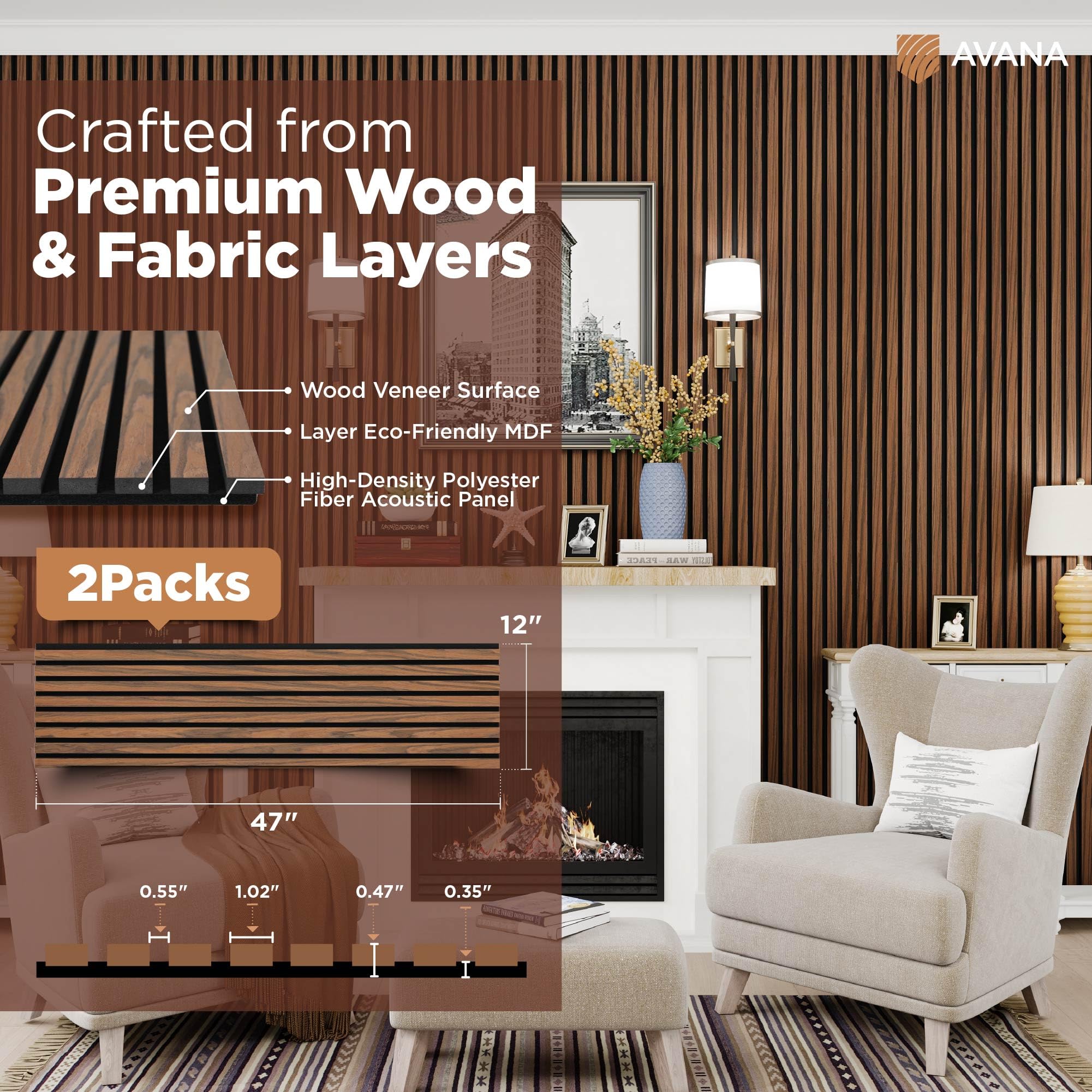 Avana Acoustic Wood Wall Panels   47.2 X 12.6 Inch Rustic Walnut Acoustic Panels 2 Pcs   Wall Panels For Interior Wall Decor For