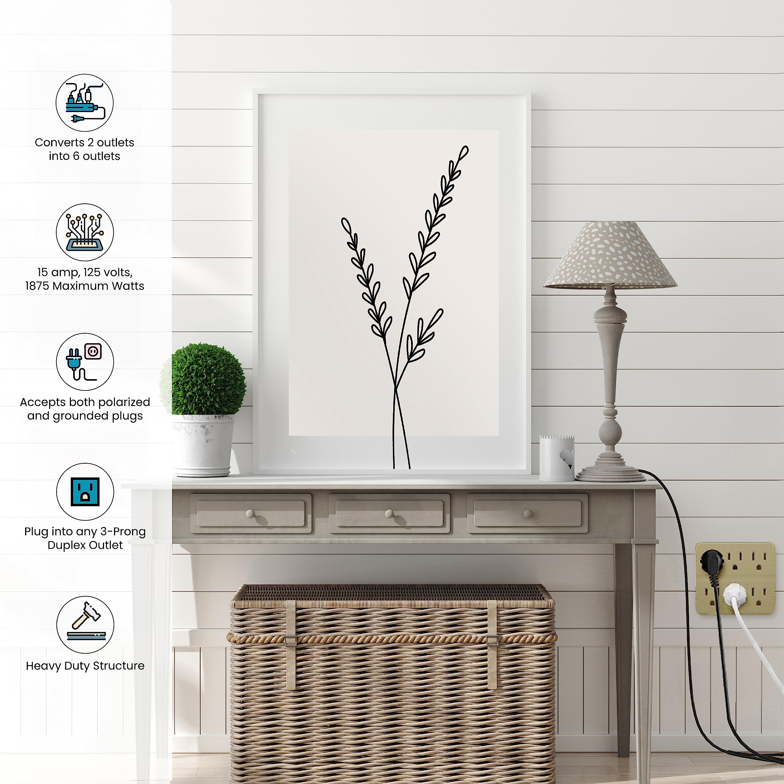 Gogreen Power (Gg 16000Tw) 6 Outlet Wall Tap Adapter, White