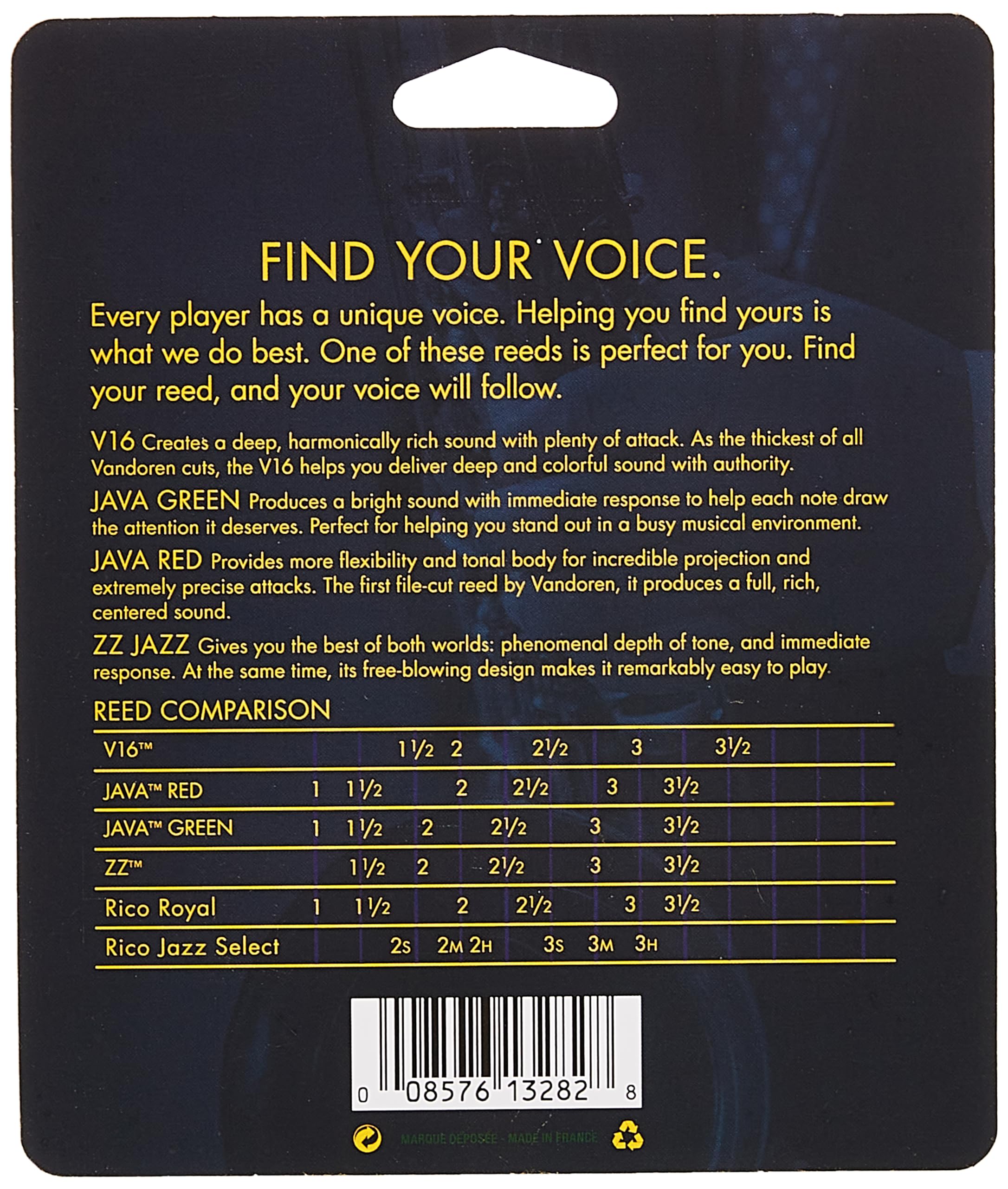 Vandoren Srmixa3 Alto Sax Jazz Reed Mix Card Includes 1 Each Zz, V16, Java And Java Red Strength 3