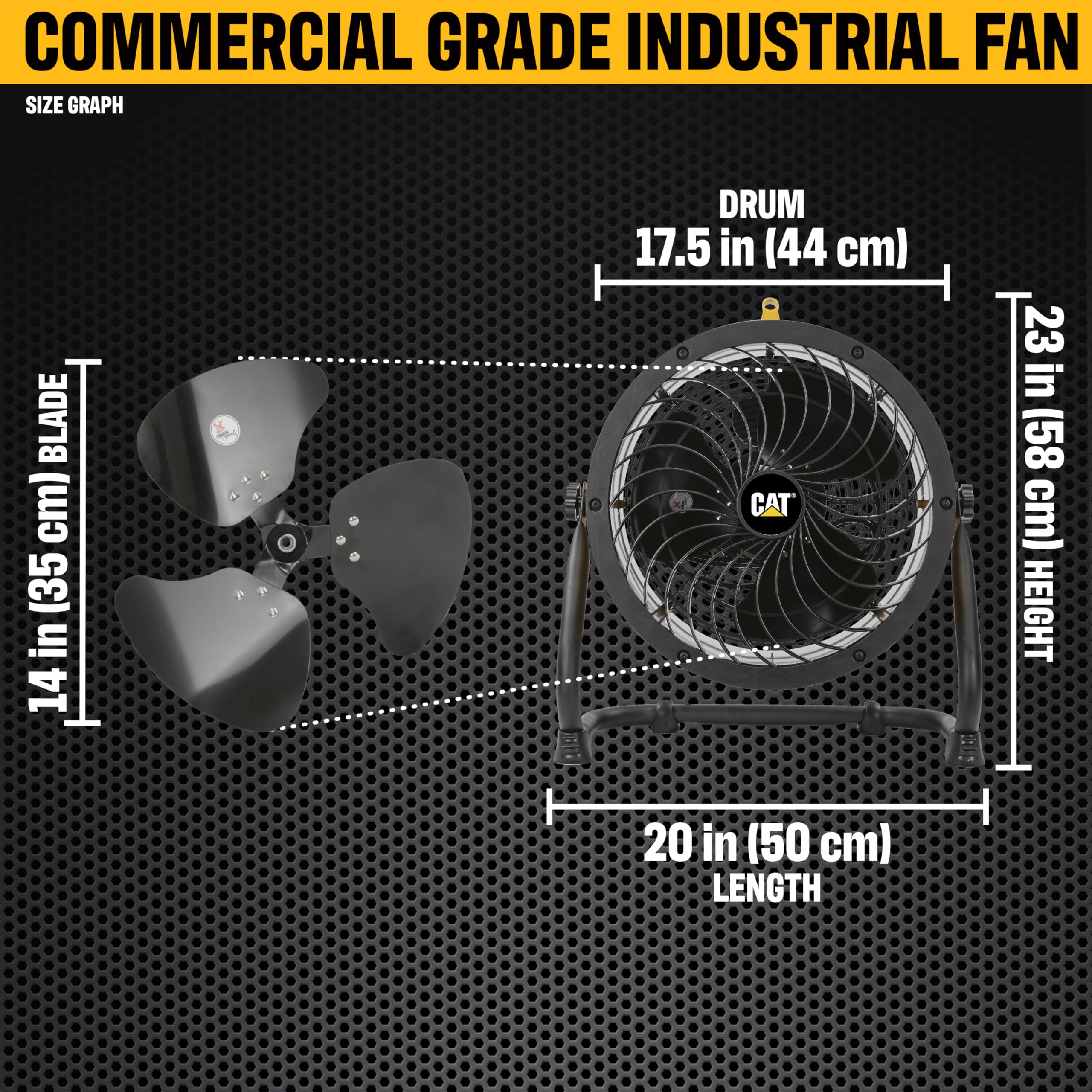 Caterpillar High Velocity 14'' Drum Air Circulator Fan With Heavy Duty Industrial Grade 360 Degree Adjustable Drum Head, And 230